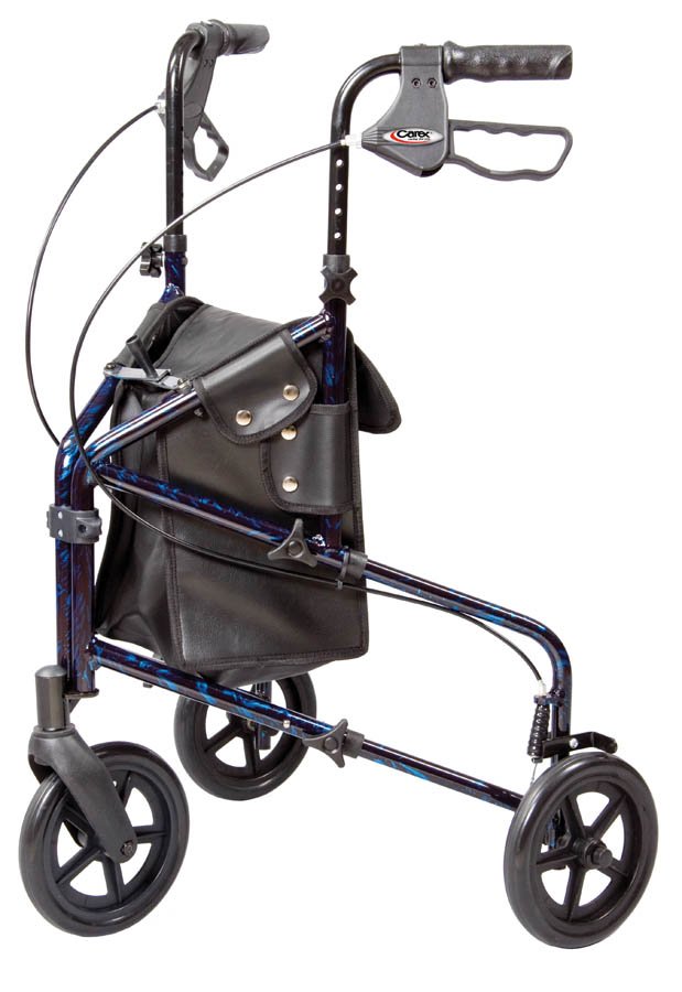 Carex® Trio Three-Wheel Rolling Walker, 31.75 - 38 Inch Handle Height, Blue