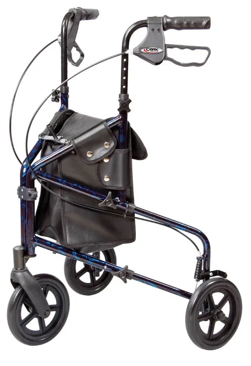 Carex® Trio Three-Wheel Rolling Walker, 31.75 - 38 Inch Handle Height, Blue