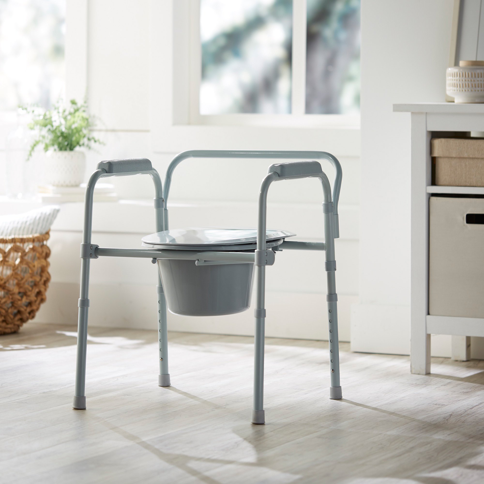 McKesson Folding Fixed Arm Steel Commode Chair, 15½ - 21¾ Inch - Image 3