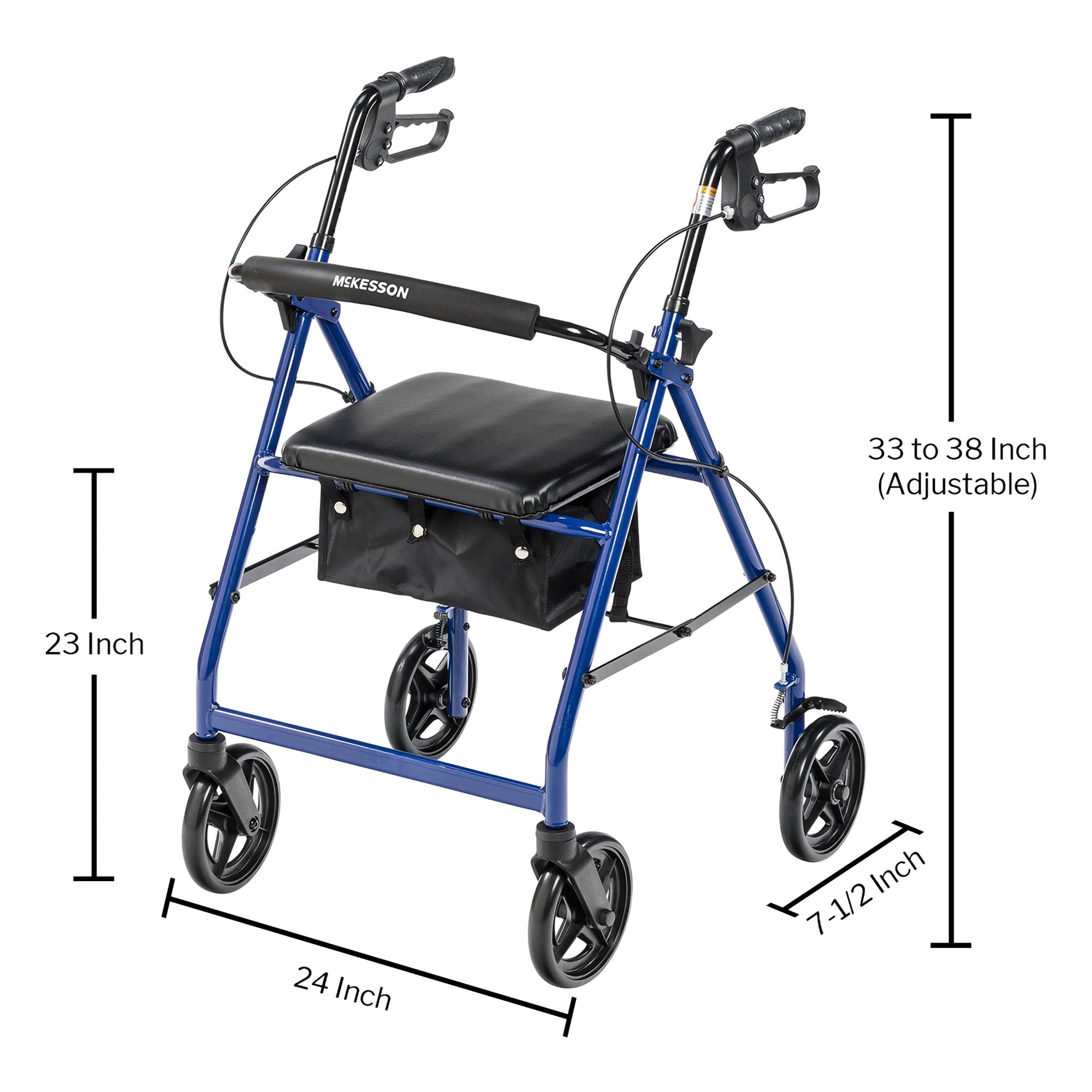 McKesson Blue Four-Wheel Rollator, 33 to 38 Inch Handle Height - Image 4