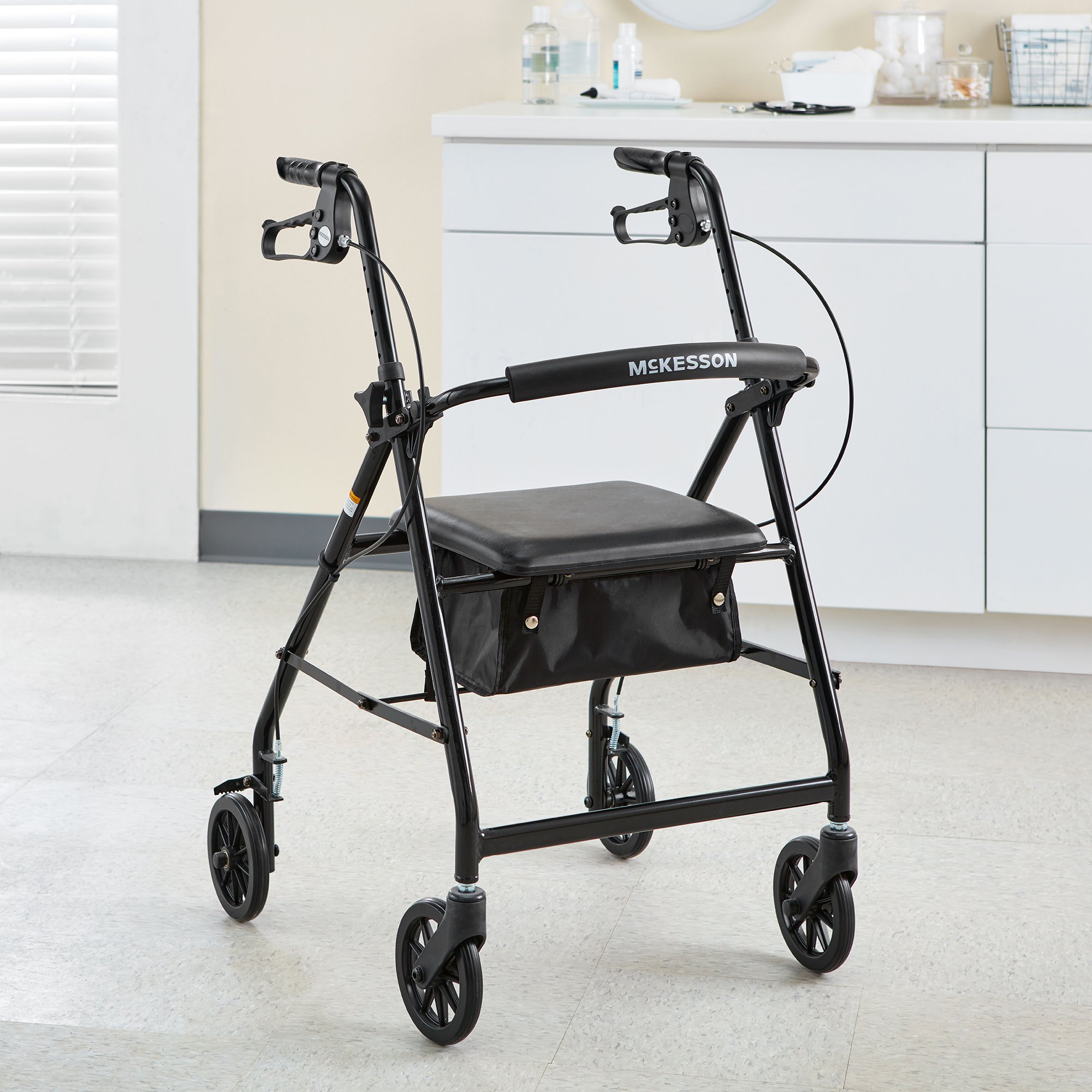 McKesson Folding Aluminum Four-Wheel Rollator, Black - Image 5