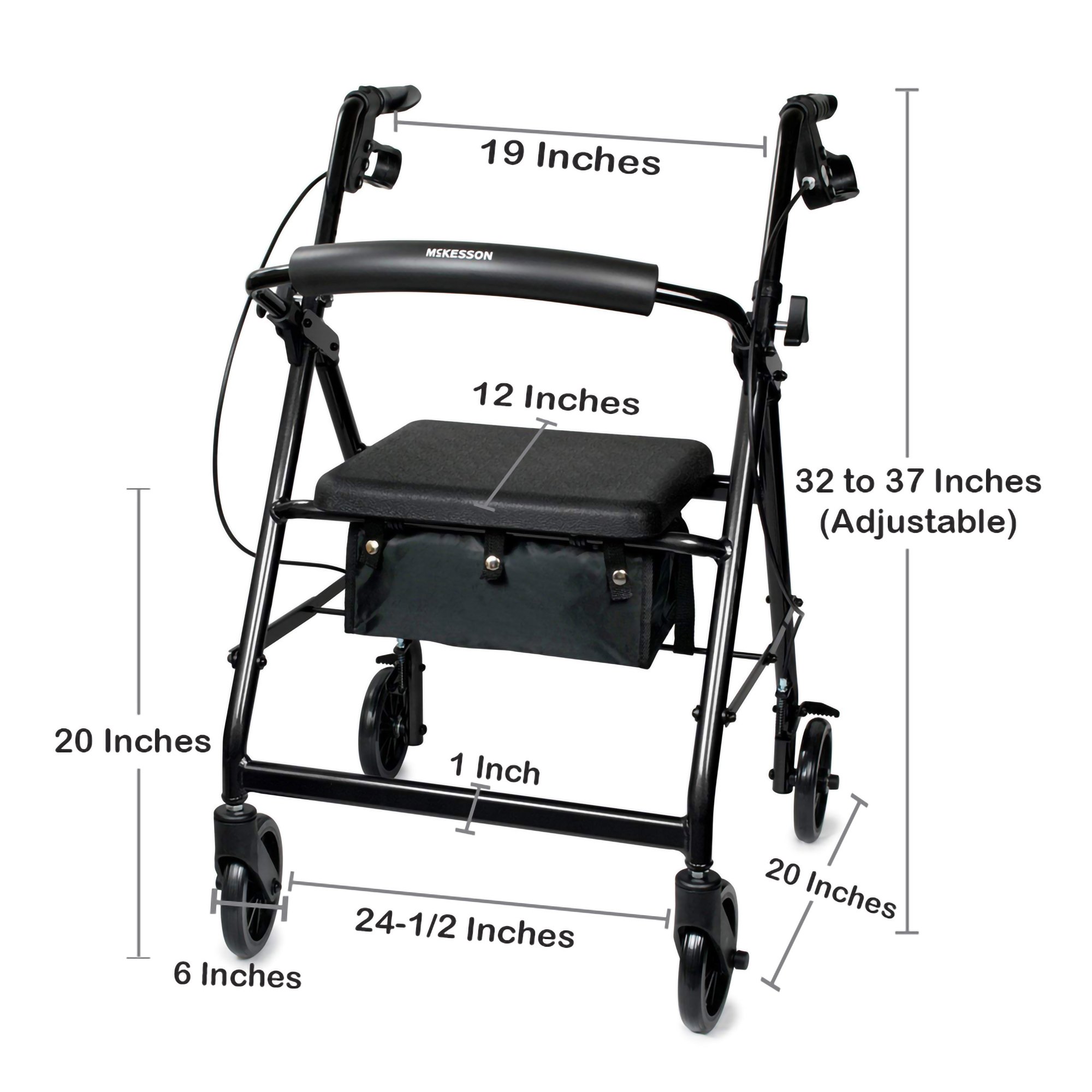 McKesson Folding Aluminum Four-Wheel Rollator, Black - Image 4
