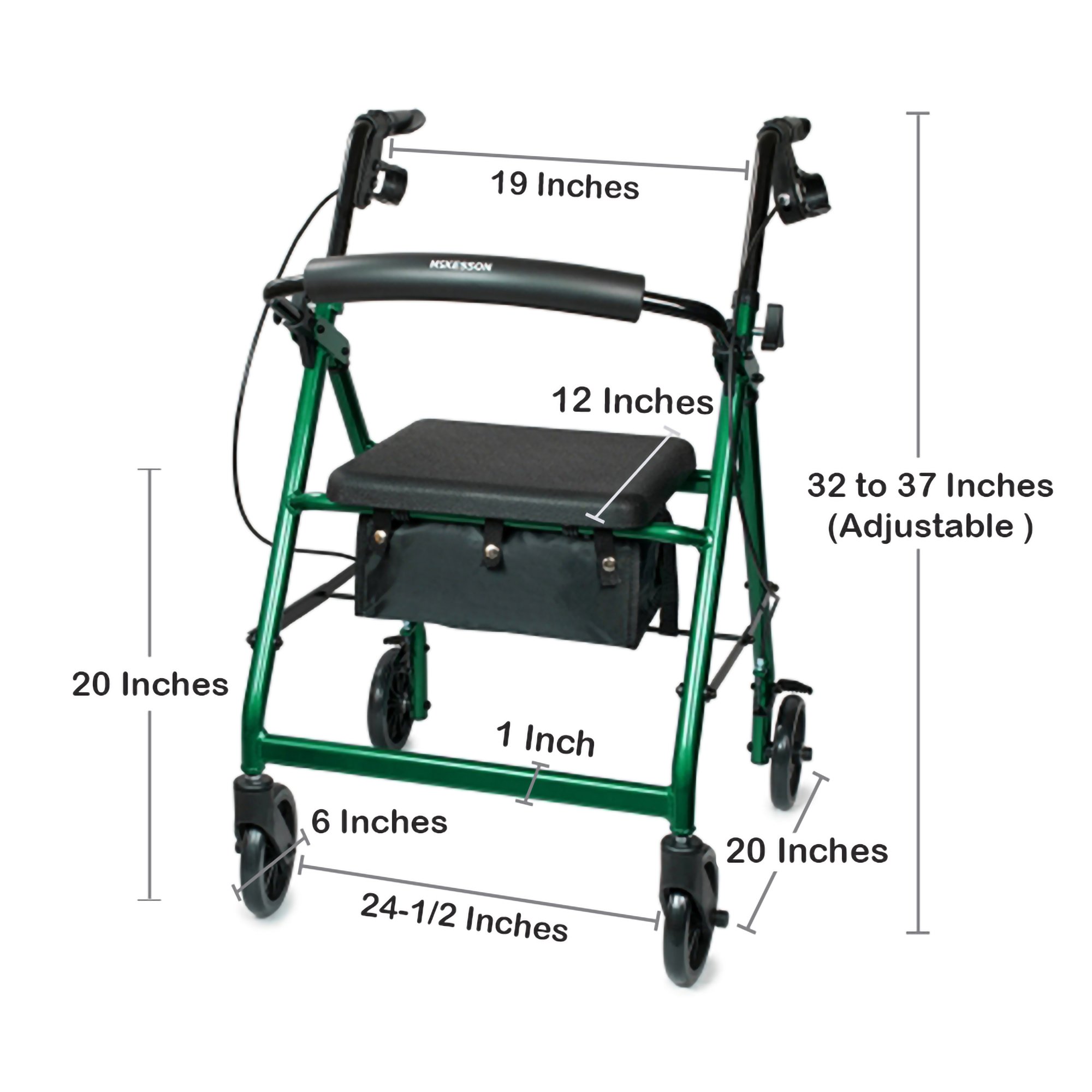 McKesson Folding Aluminum Four-Wheel Rollator, Green - Image 5