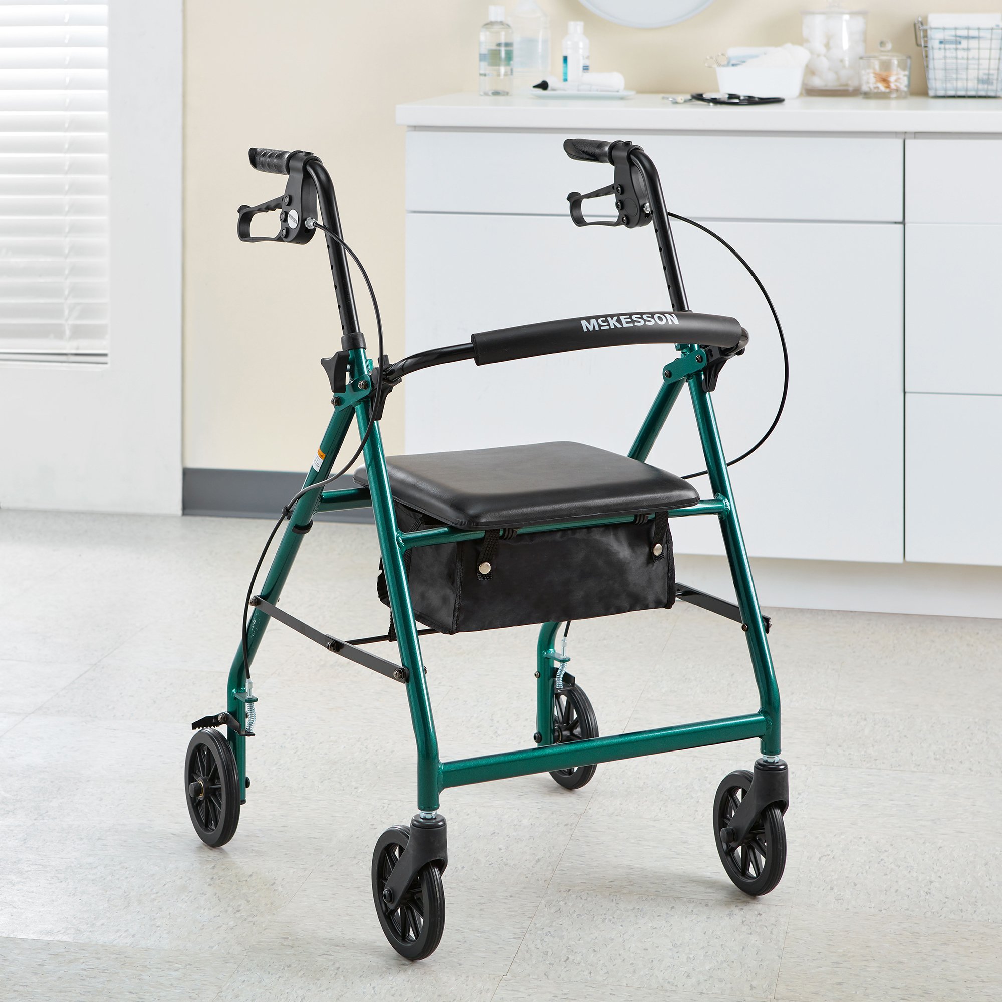McKesson Folding Aluminum Four-Wheel Rollator, Green - Image 6