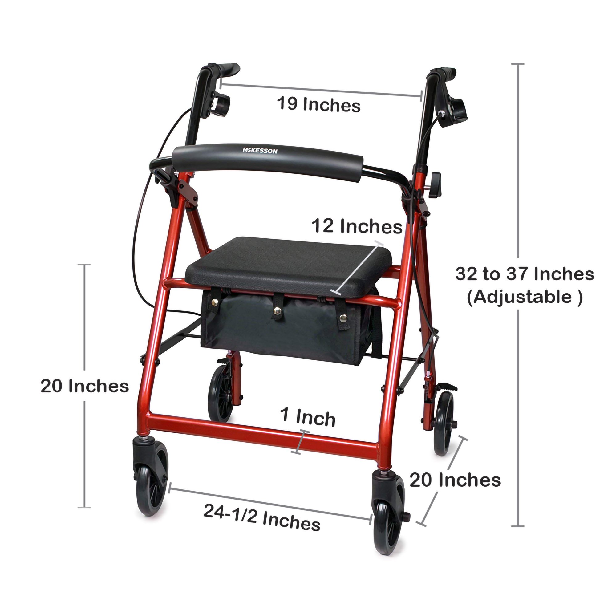 McKesson Folding Aluminum Four-Wheel Rollator, Red - Image 5