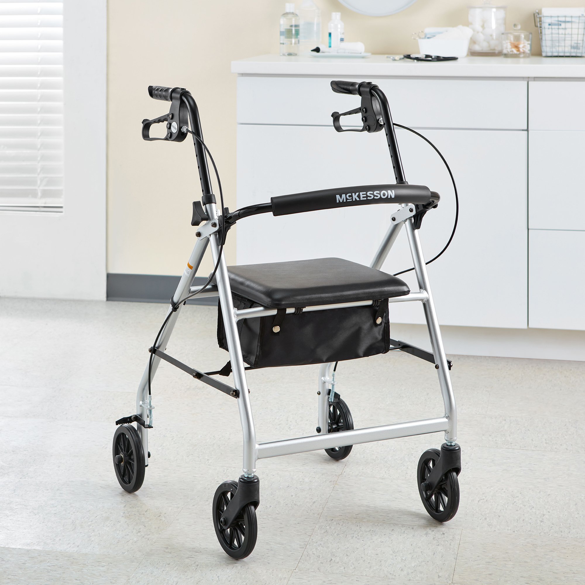 McKesson Folding Aluminum Four-Wheel Rollator, Silver - Image 6