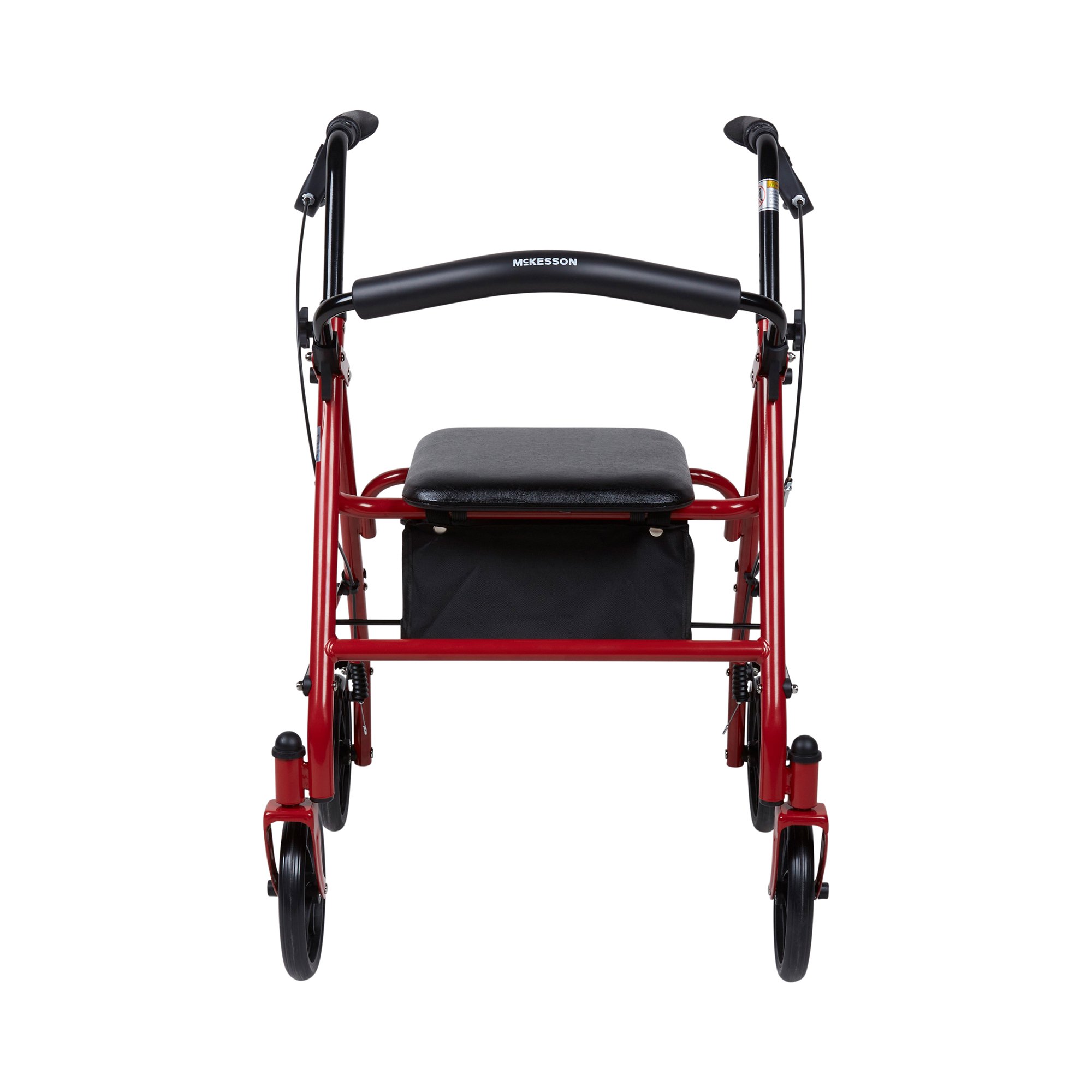 McKesson Folding Steel Four-Wheel Rollator, 12-Inch Seat Width, Red - Image 2