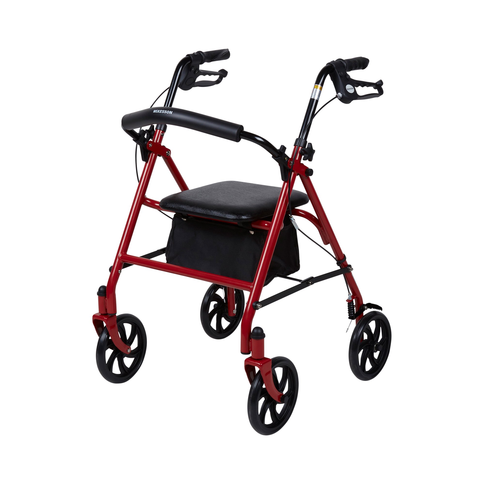 McKesson Folding Steel Four-Wheel Rollator, 12-Inch Seat Width, Red - Image 3