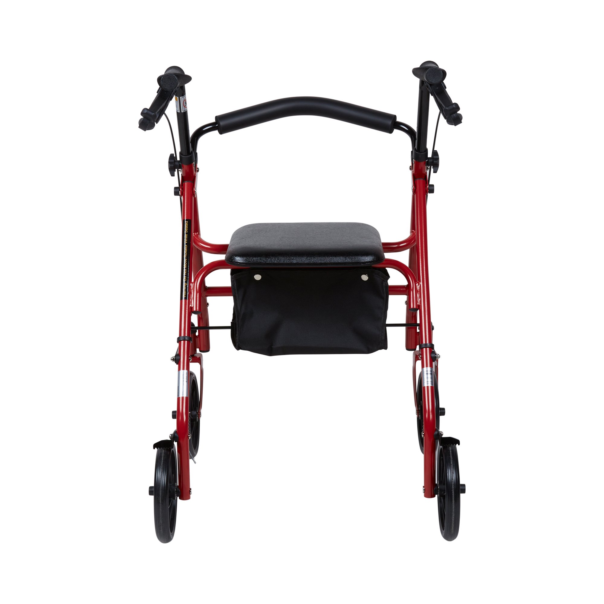 McKesson Folding Steel Four-Wheel Rollator, 12-Inch Seat Width, Red - Image 4