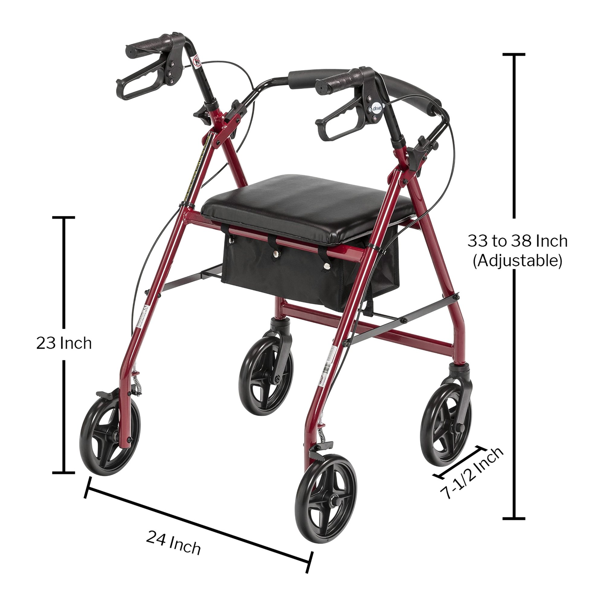 McKesson Red Four-Wheel Rollator - Image 2