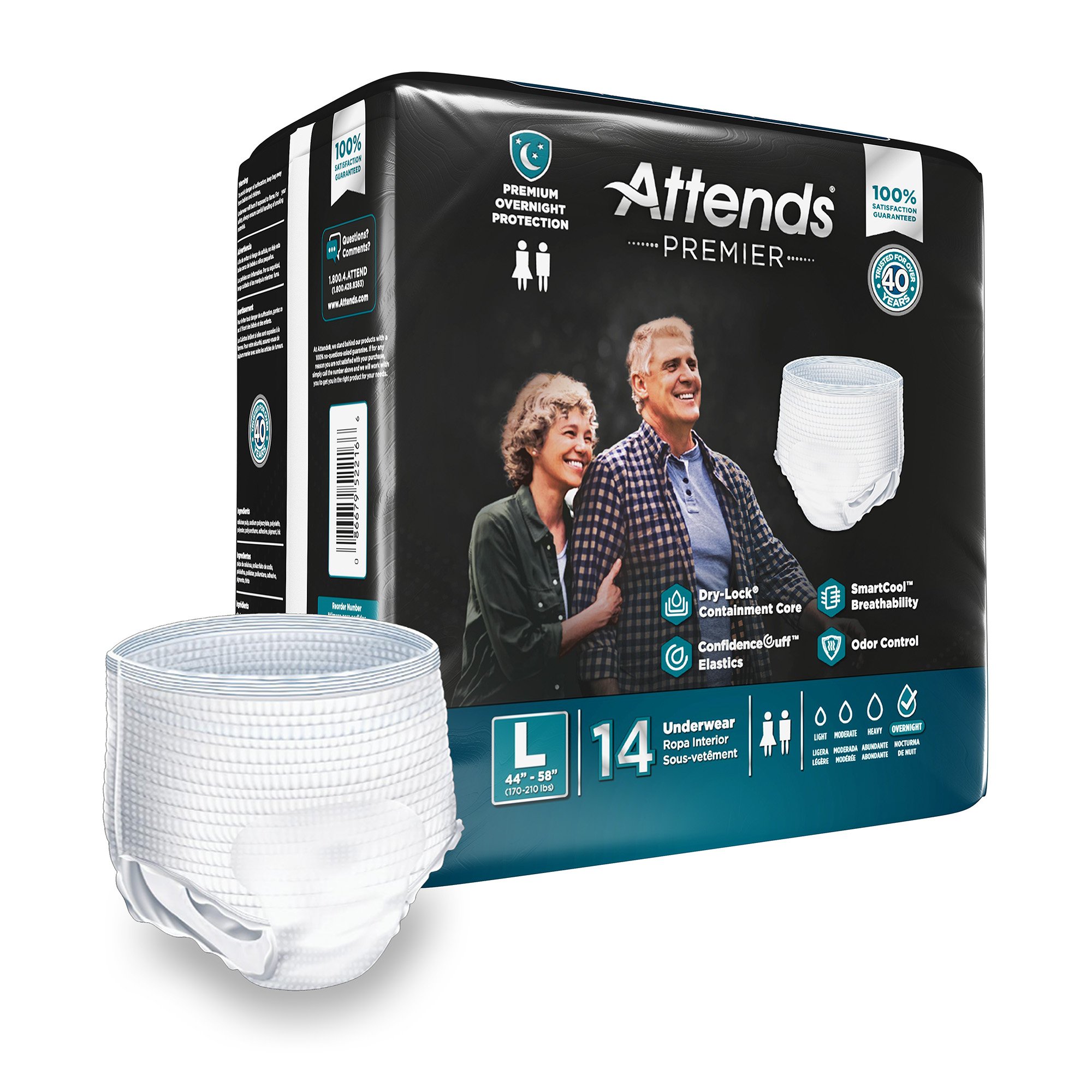 Attends® Premier Underwear, Heavy Absorbency, Large, 44 to 58 Inch Waist/Hip