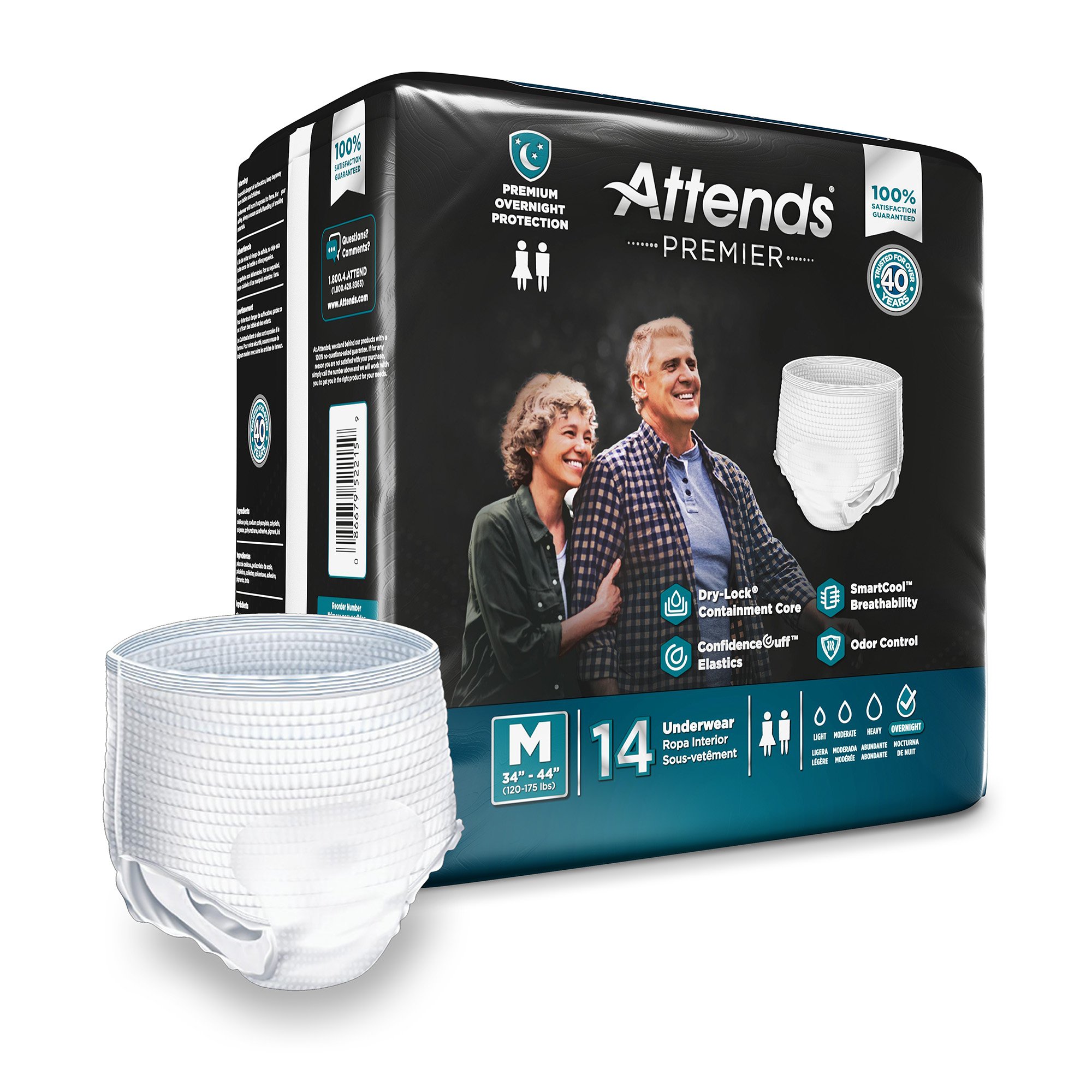 Attends® Premier Underwear, Heavy Absorbency, Medium, 34 to 44 Inch Waist/Hip