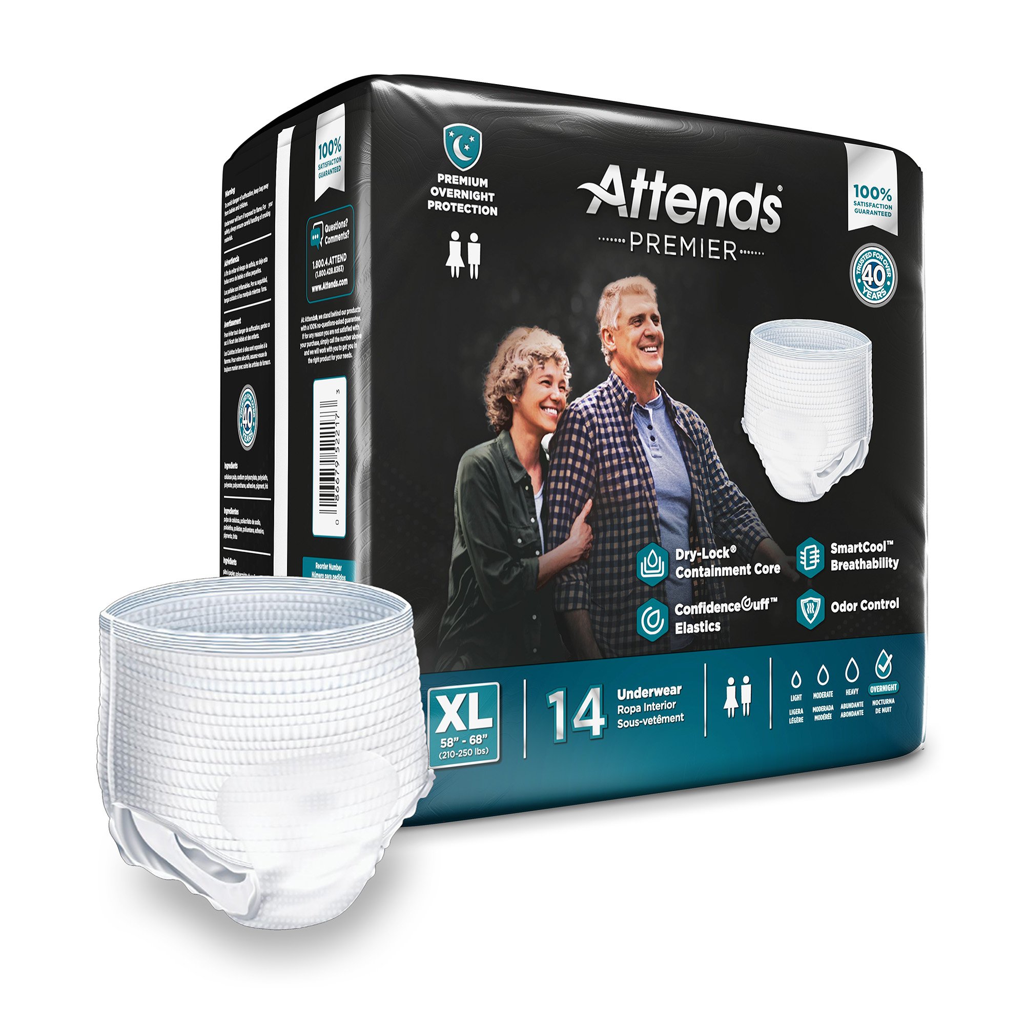 Attends® Premier Underwear, Heavy Absorbency, X-Large, 58 - 68 Inch Waist/Hip