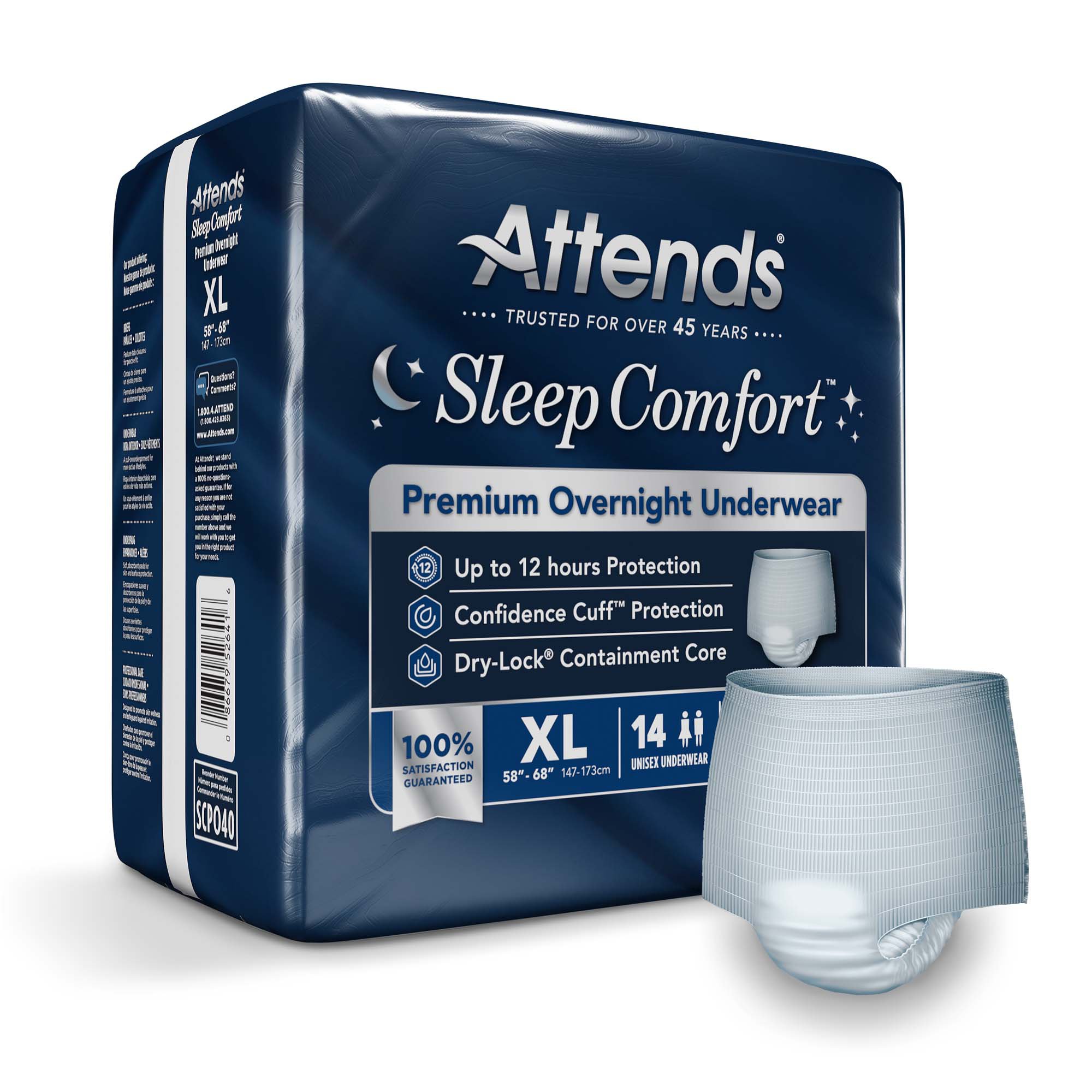 Attends® Sleep Comfort Premium Overnight Underwear, Extra Large, 58 - 68 Inches
