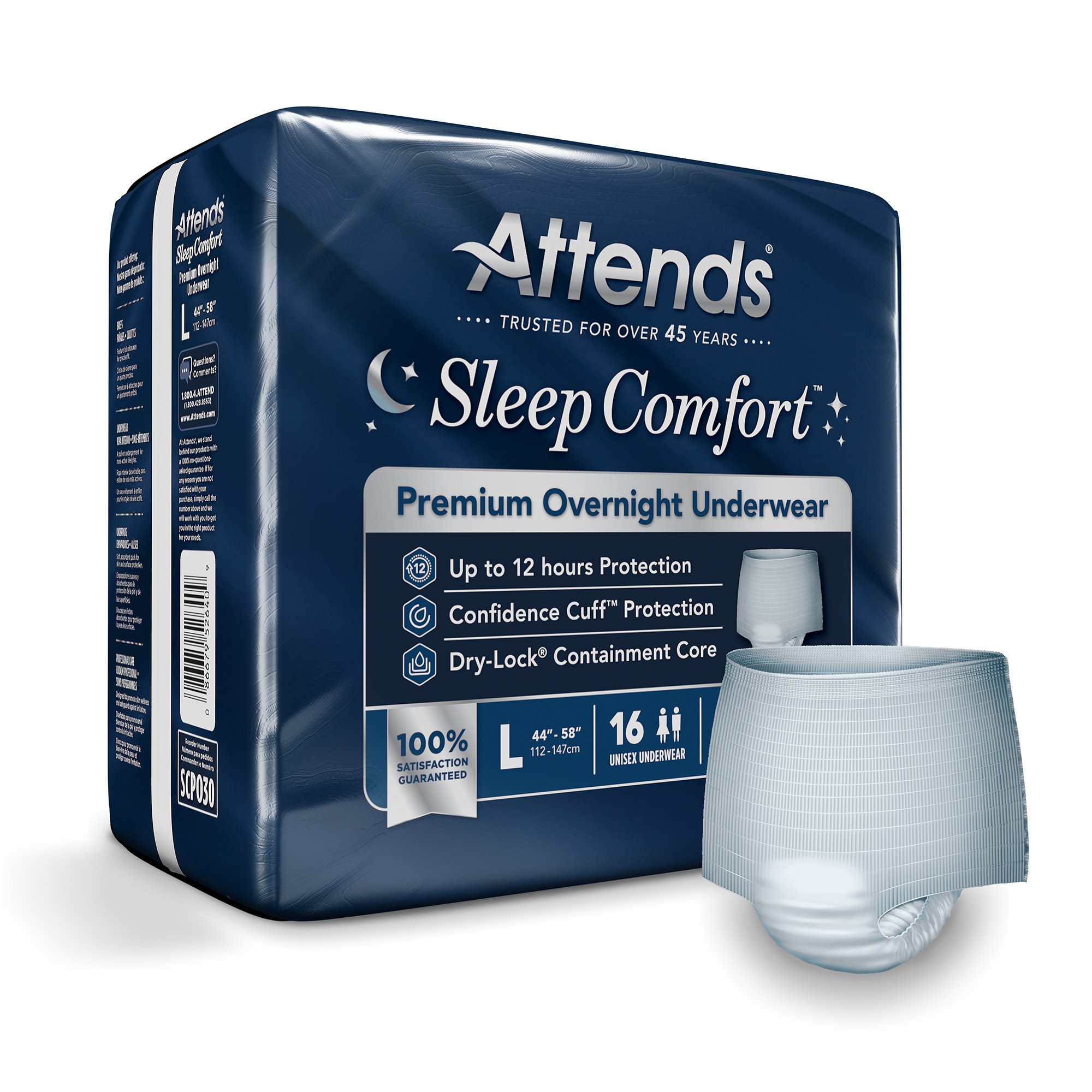Attends® Sleep Comfort Premium Overnight Underwear, Large, 44 - 58 Inches