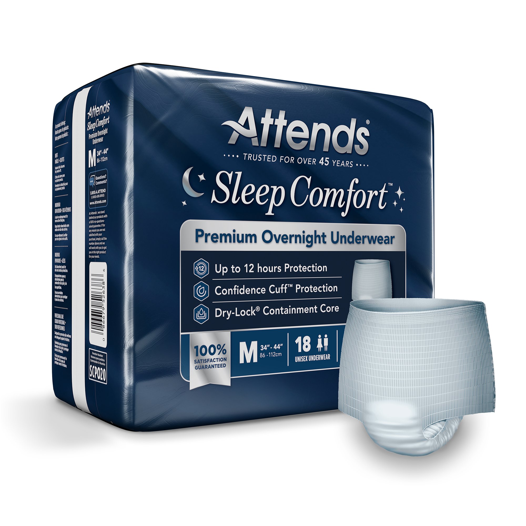 Attends® Sleep Comfort Premium Overnight Underwear, Medium, 24 - 44 Inches