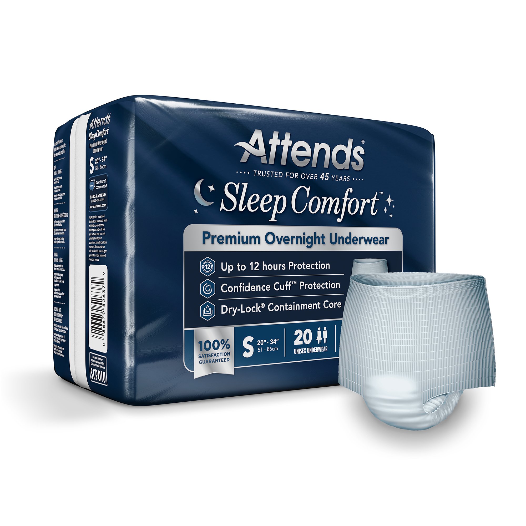 Attends® Sleep Comfort Premium Overnight Underwear, Small, 20 - 34 Inches