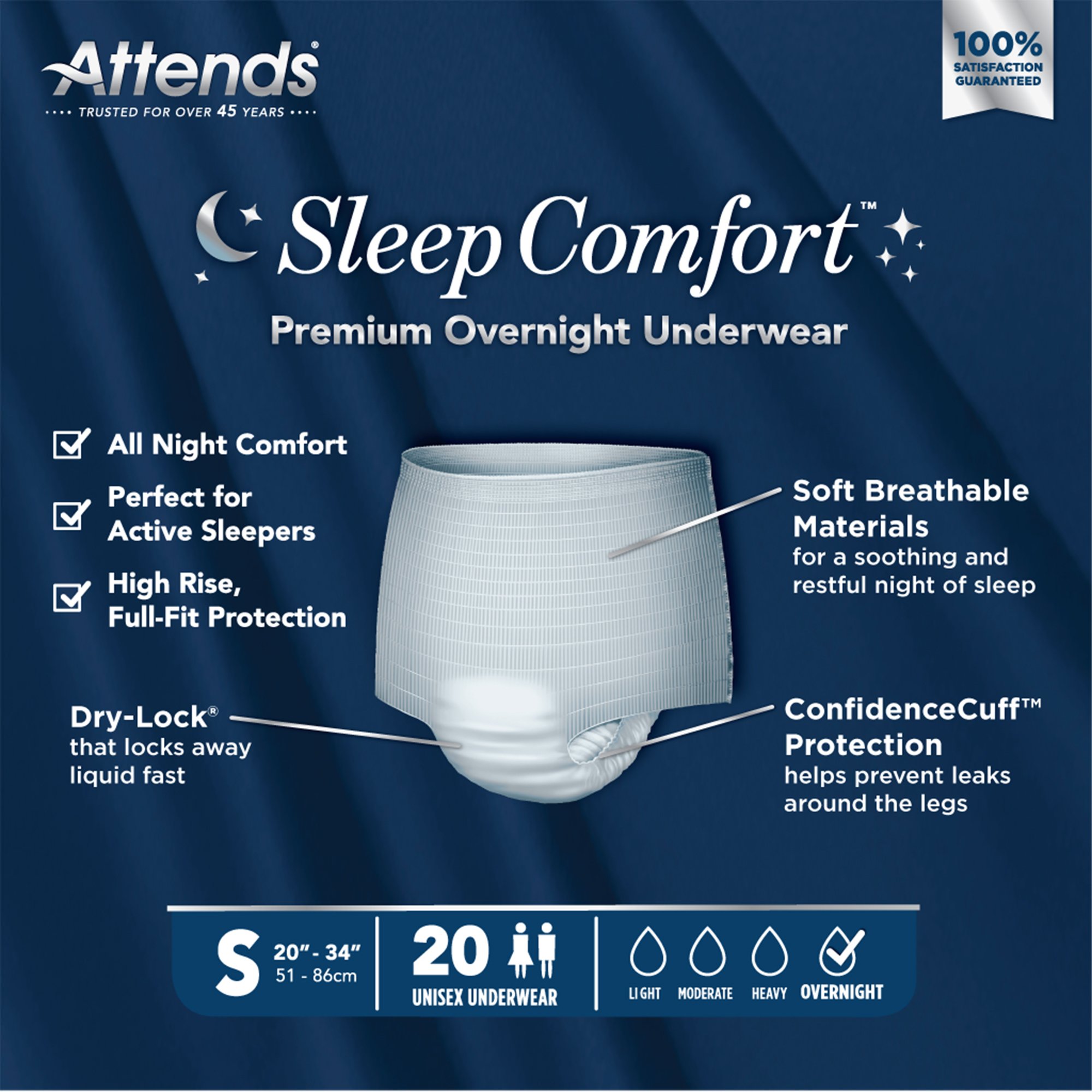 Attends® Sleep Comfort Premium Overnight Underwear, Small, 20 - 34 Inches - Image 7