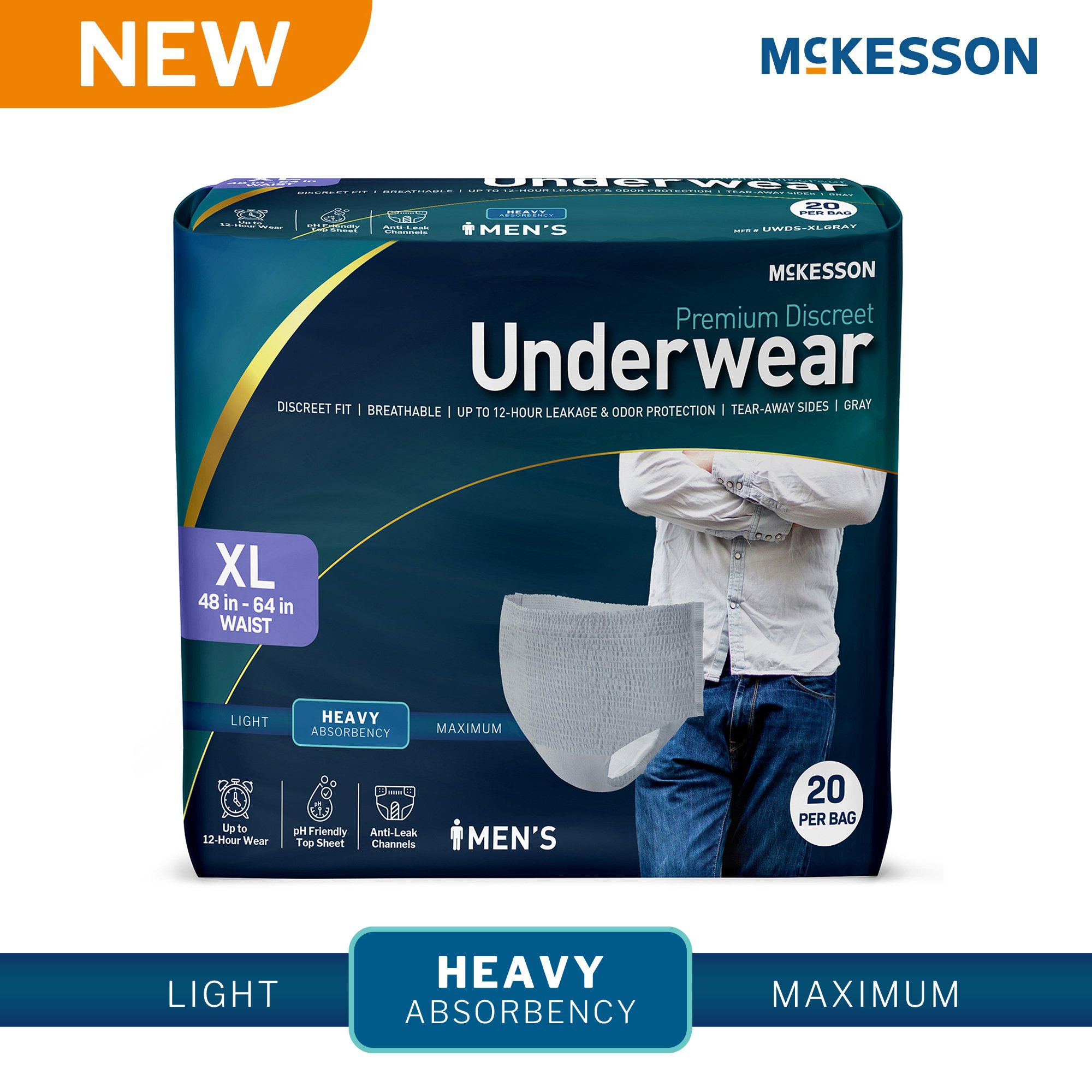 McKesson Premium Discreet Underwear for Men, Heavy Absorbency, Extra Large