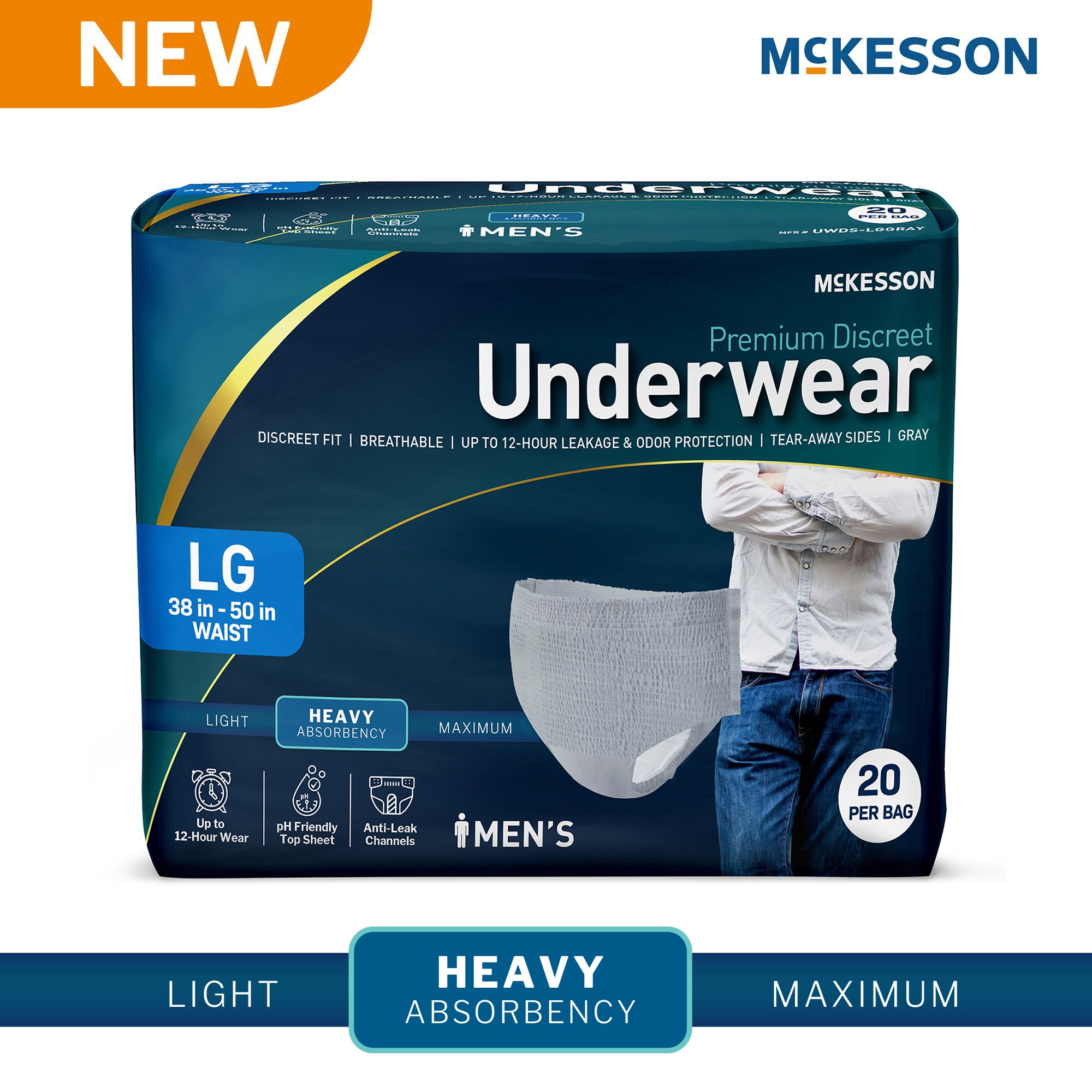 McKesson Premium Discreet Underwear for Men, Heavy Absorbency, Large