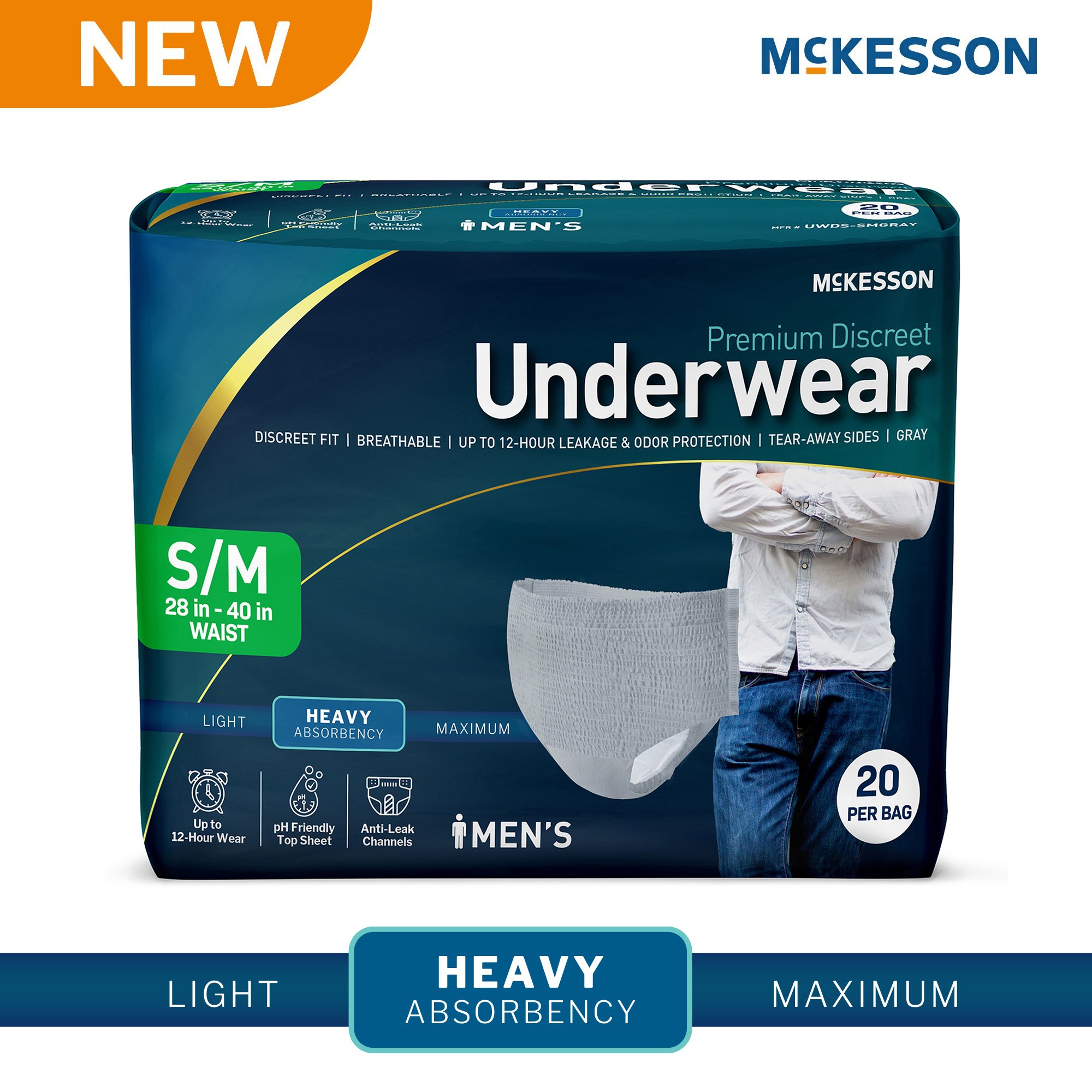 McKesson Premium Discreet Underwear for Men, Heavy Absorbency, Small/Medium