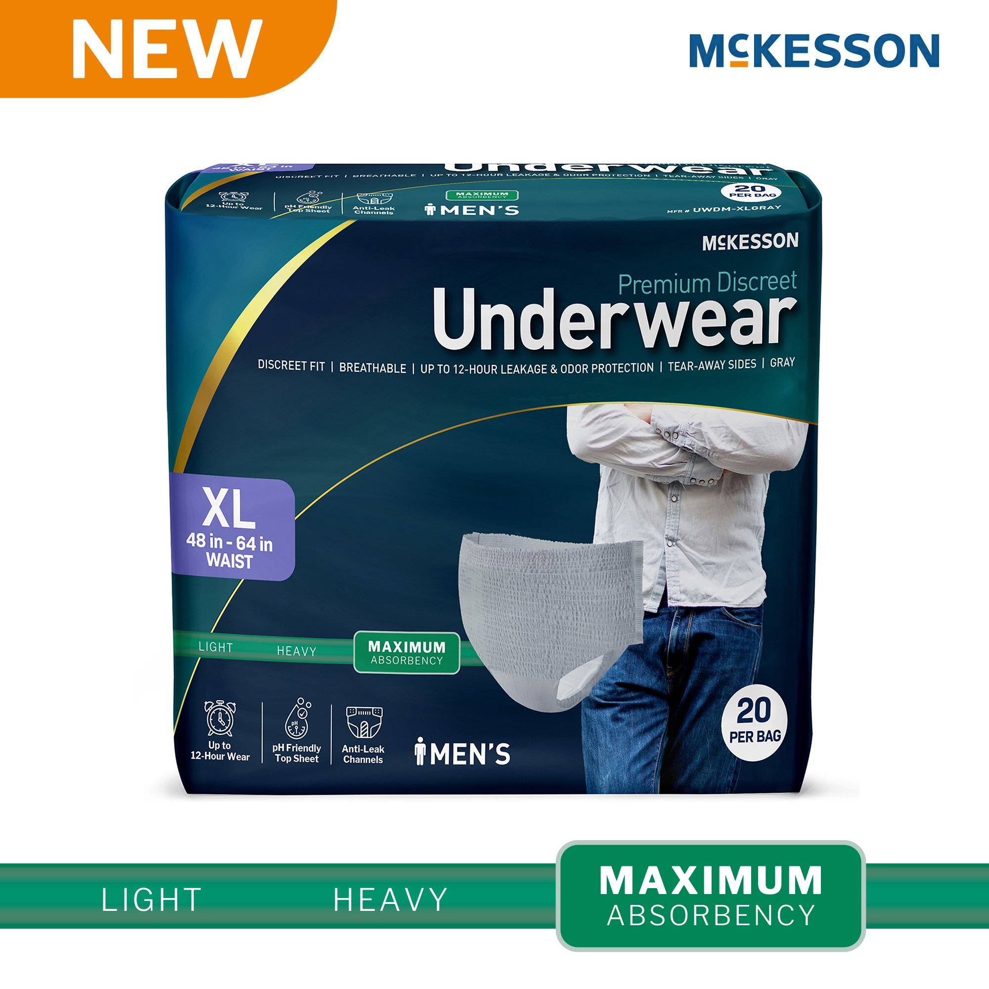 McKesson Premium Discreet Underwear for Men, Maximum Absorbency, Extra Large