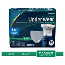McKesson Premium Discreet Underwear for Men, Maximum Absorbency, Large