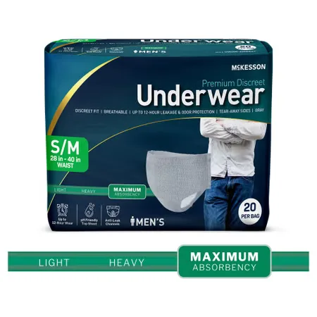 McKesson Premium Discreet Underwear for Men, Maximum Absorbency, Small/Medium