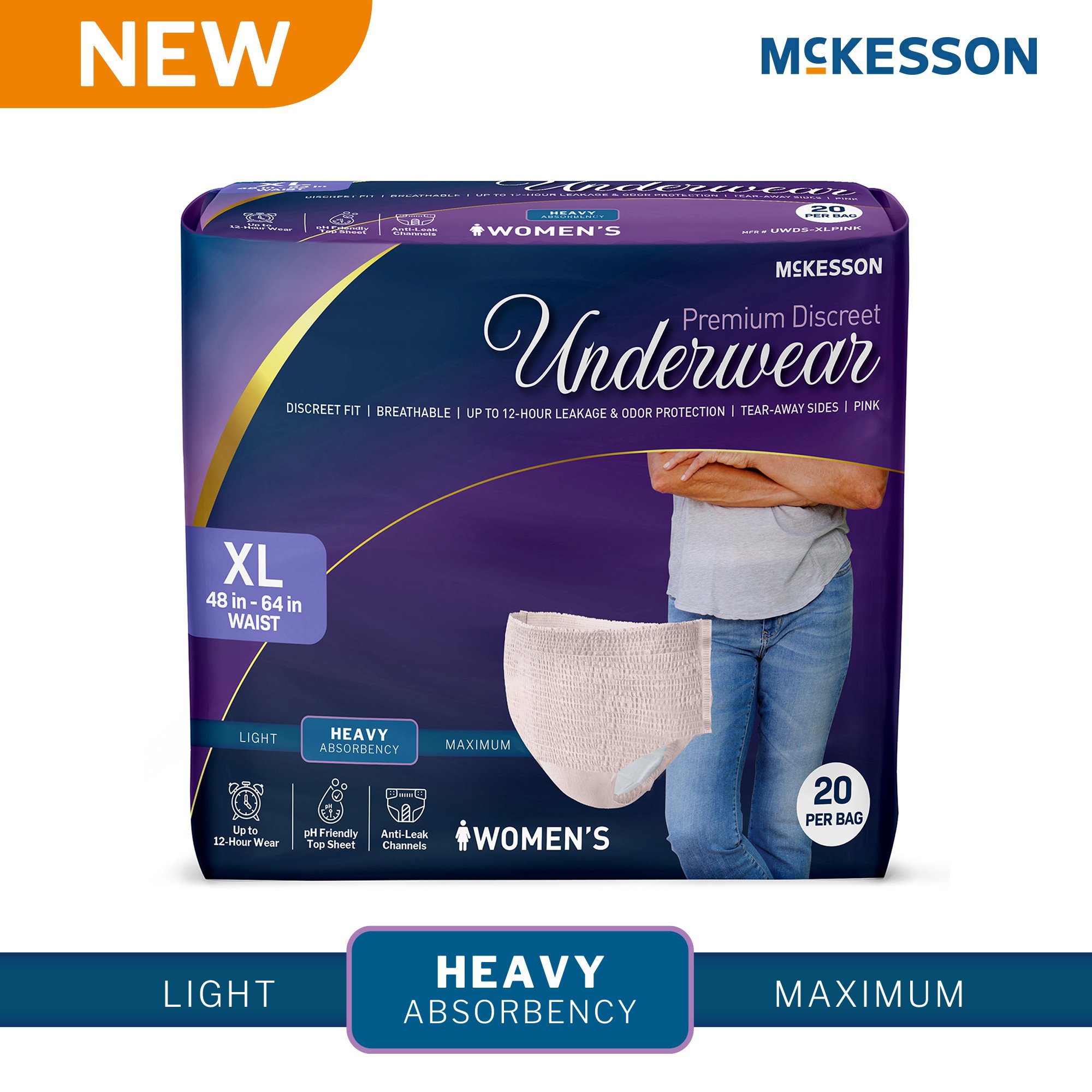 McKesson Premium Discreet Underwear for Women, Heavy Absorbency, Extra-Large
