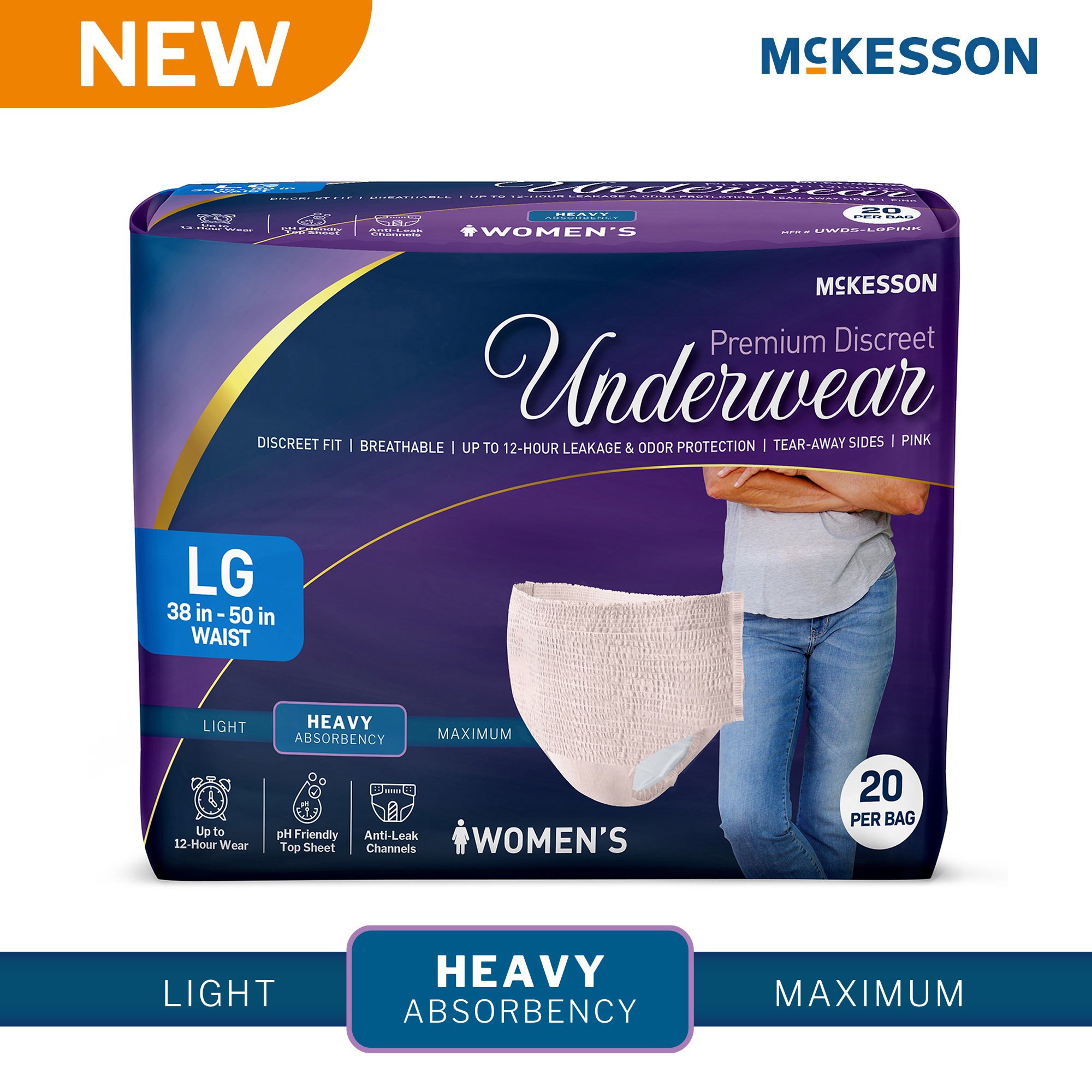 McKesson Premium Discreet Underwear for Women, Heavy Absorbency, Large