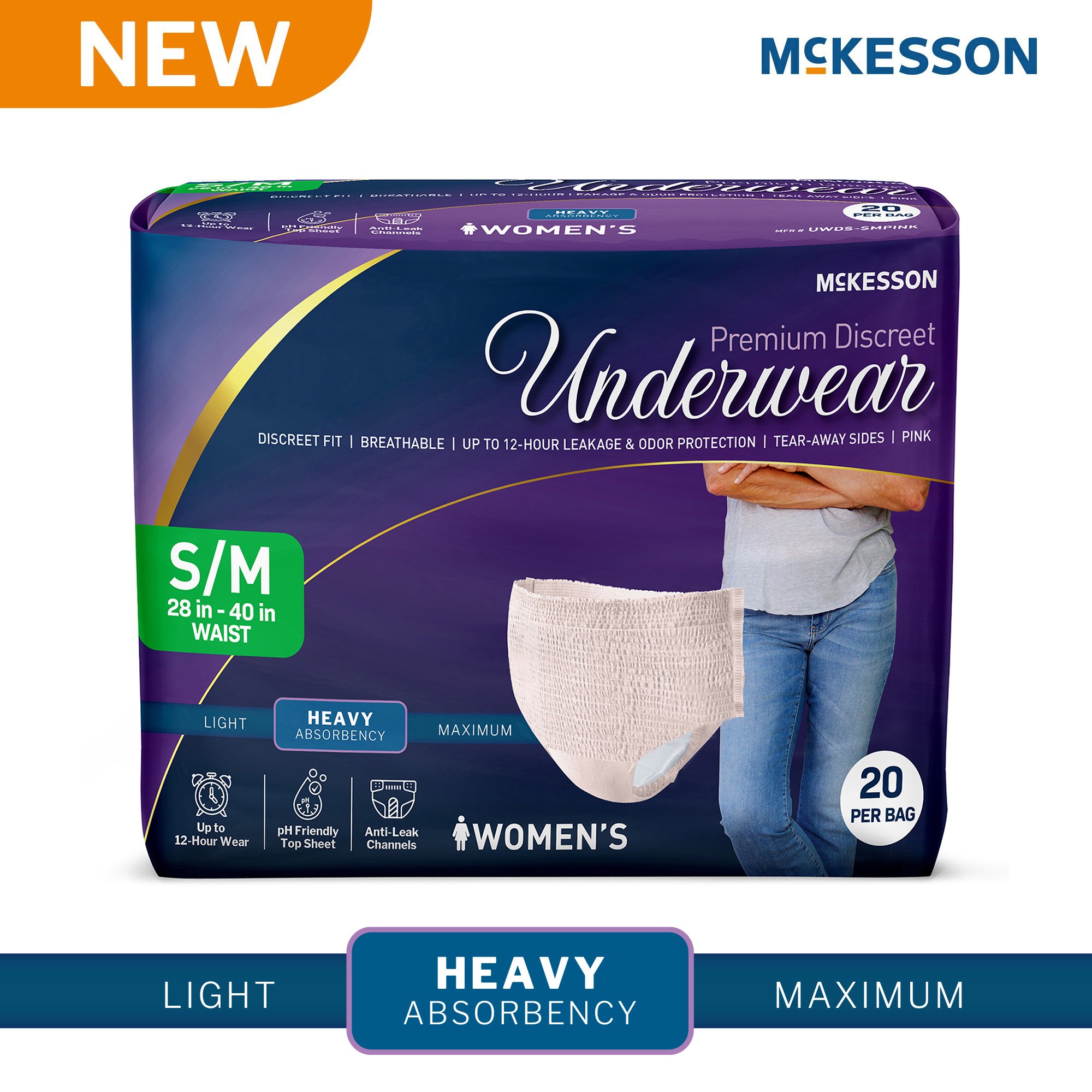 McKesson Premium Discreet Underwear for Women, Heavy Absorbency, Small/Medium