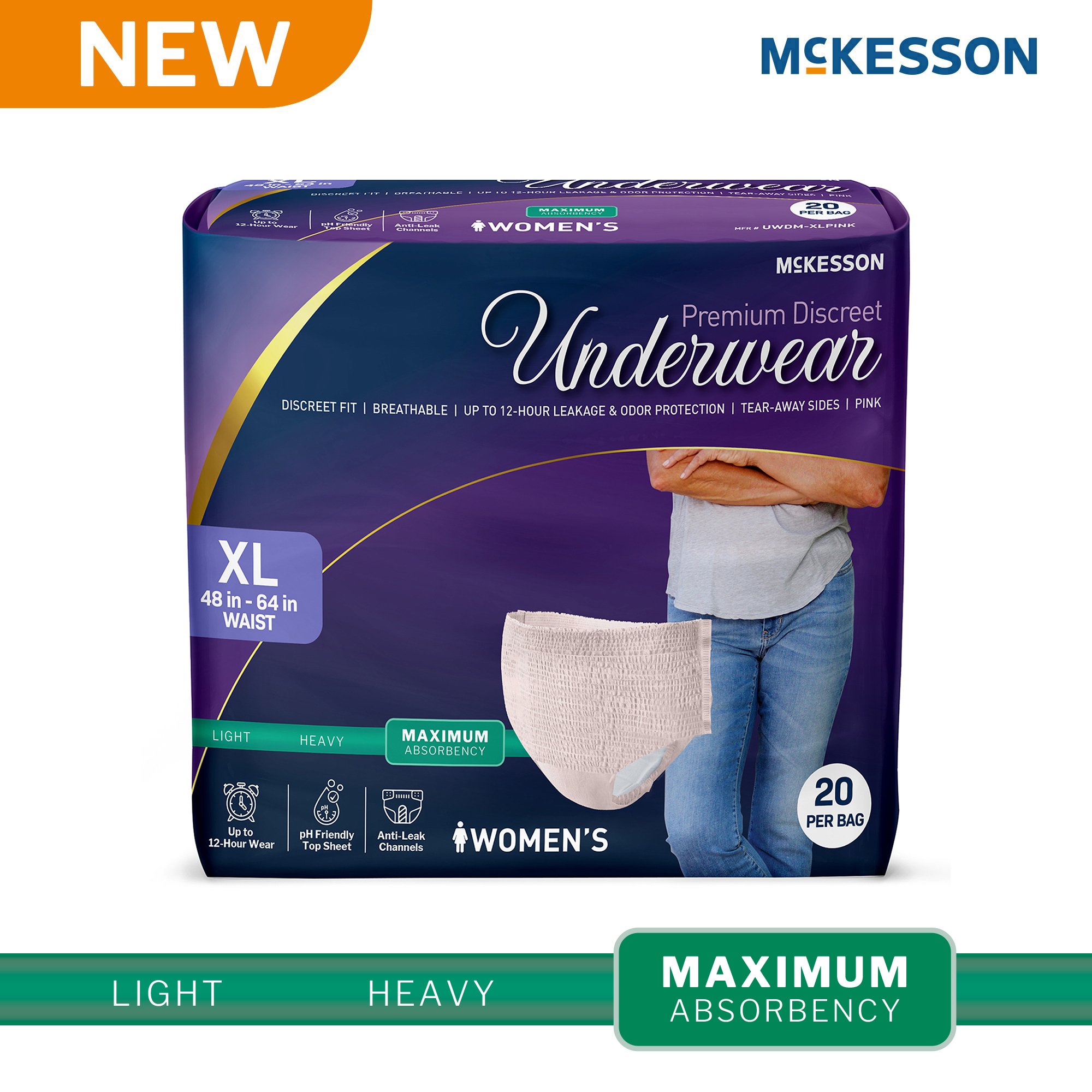 McKesson Premium Discreet Underwear for Women, Maximum Absorbency, Extra-Large