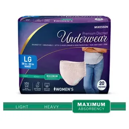 McKesson Premium Discreet Underwear for Women, Maximum Absorbency, Large