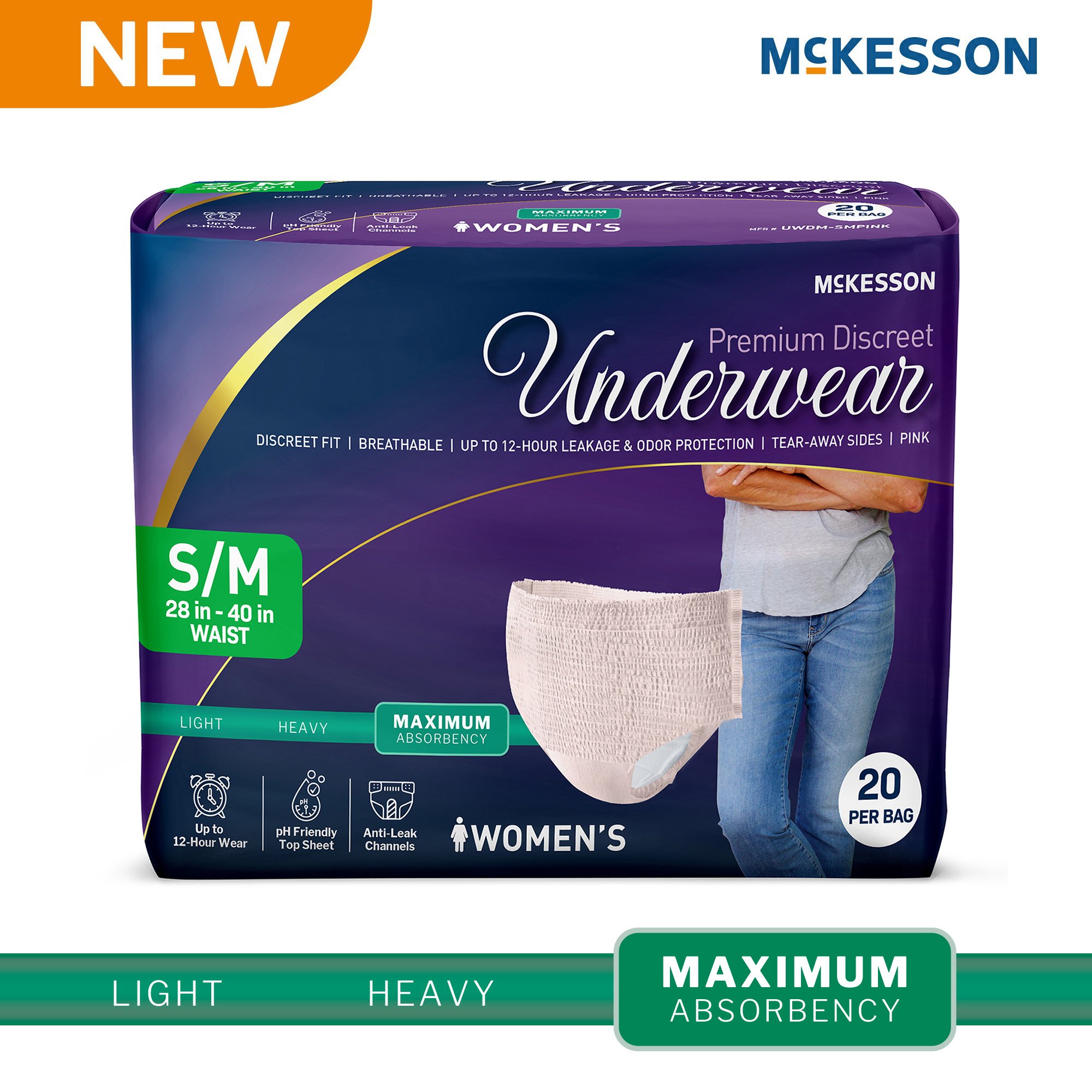 McKesson Premium Discreet Underwear for Women, Maximum Absorbency, Small/Medium