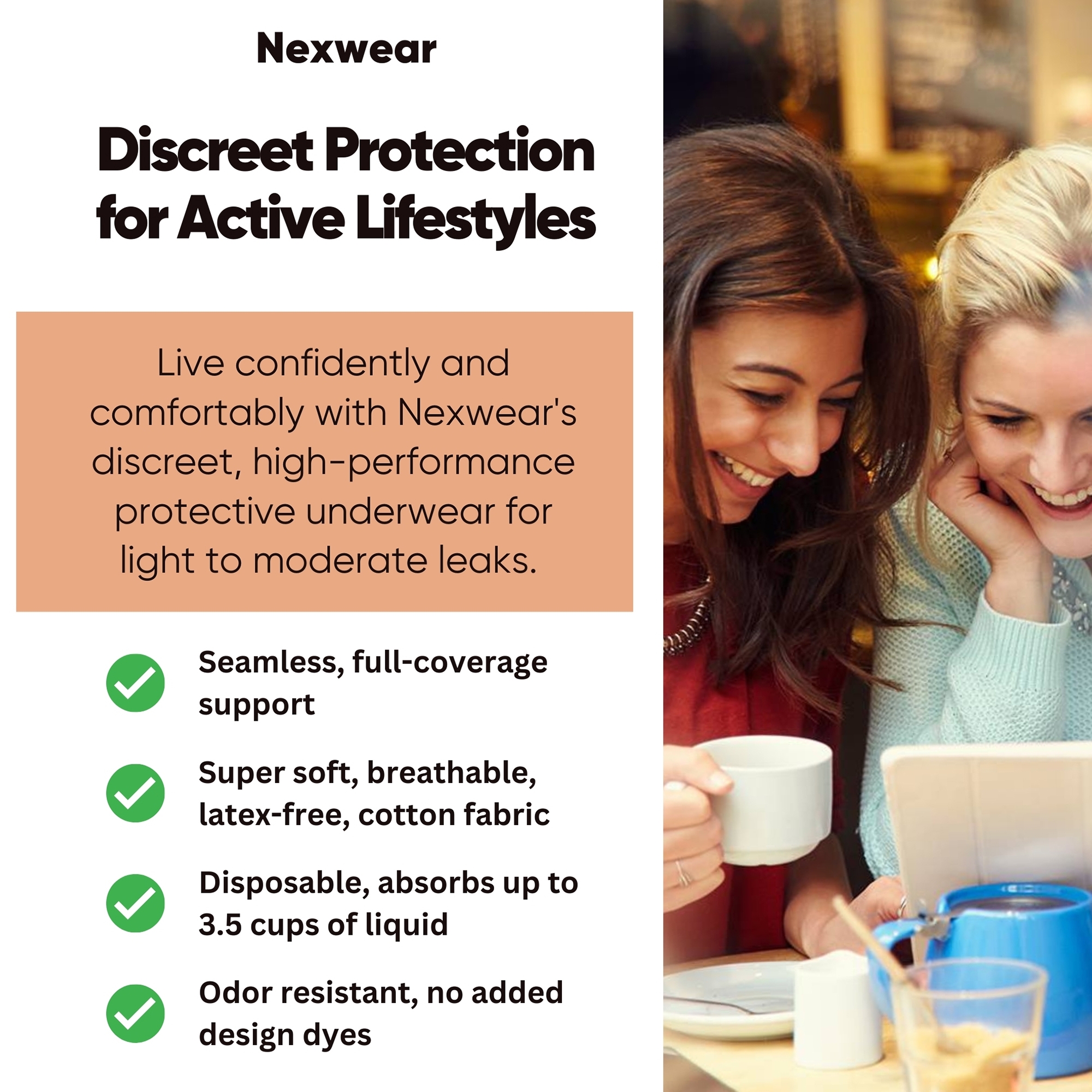 Nexwear Women's Pull-On Absorbent Underwear, Large, Tan - Image 7