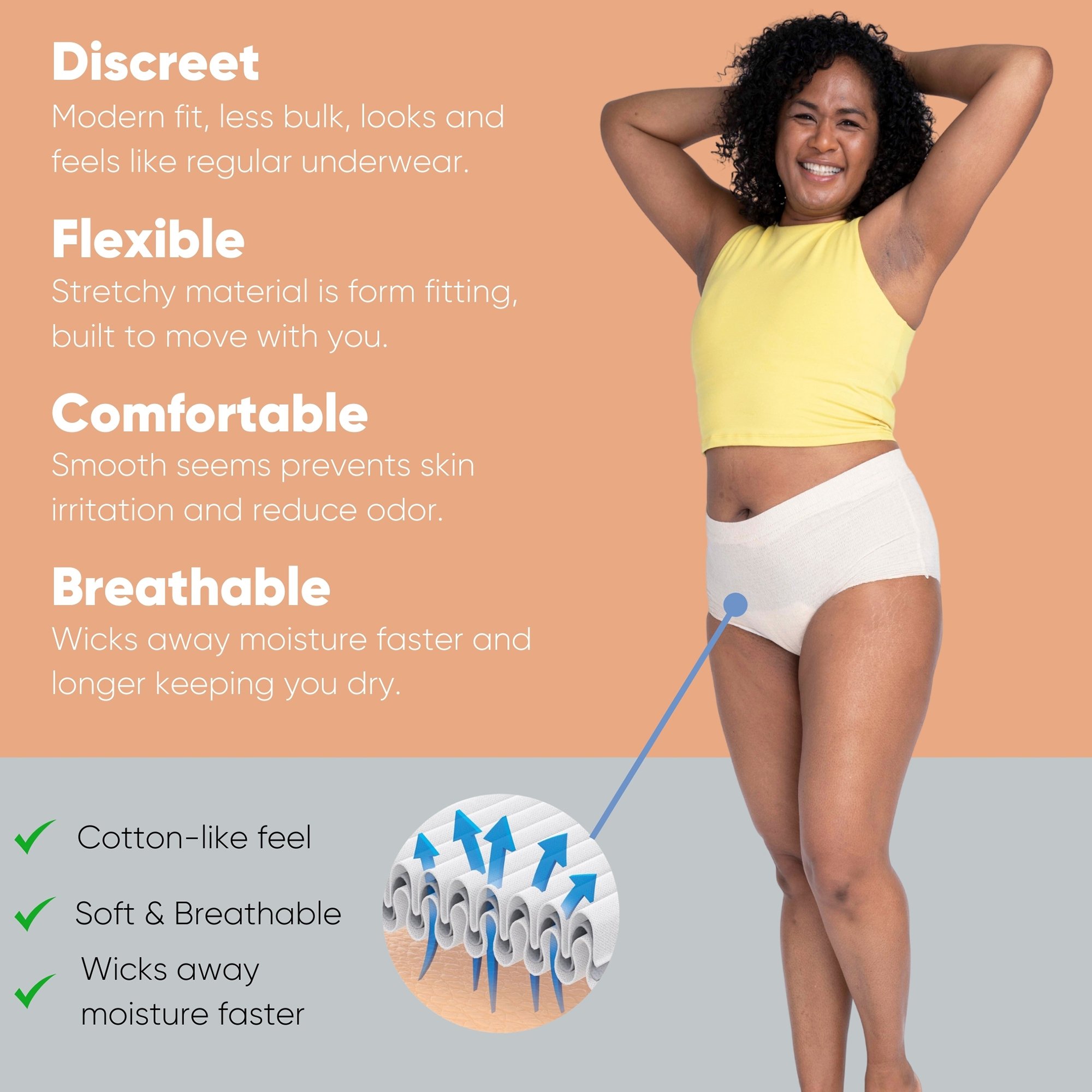 Nexwear Women's Pull-On Absorbent Underwear, Small/Medium, Tan - Image 5