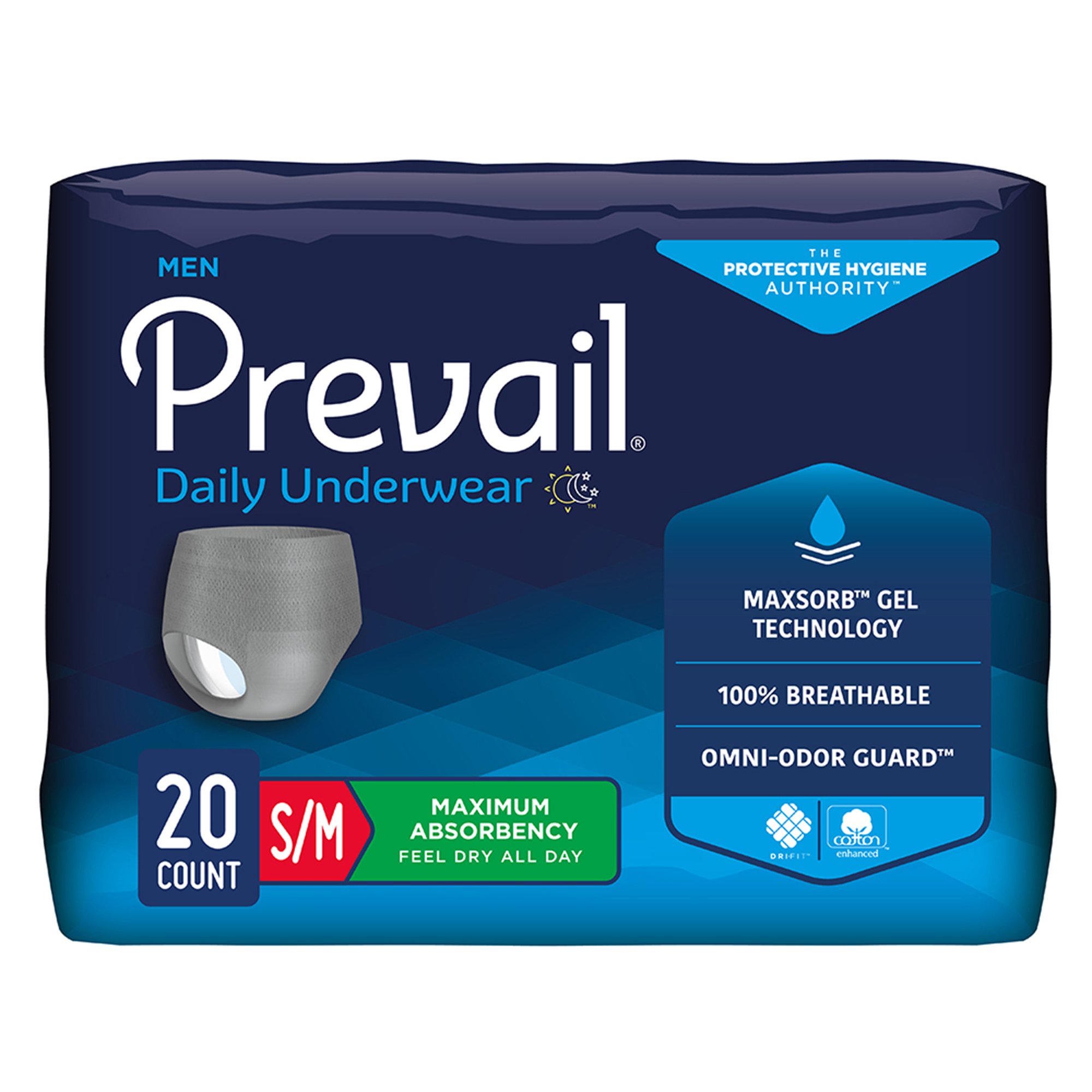 Prevail® Men's Daily Maximum Absorbent Underwear, Small / Medium