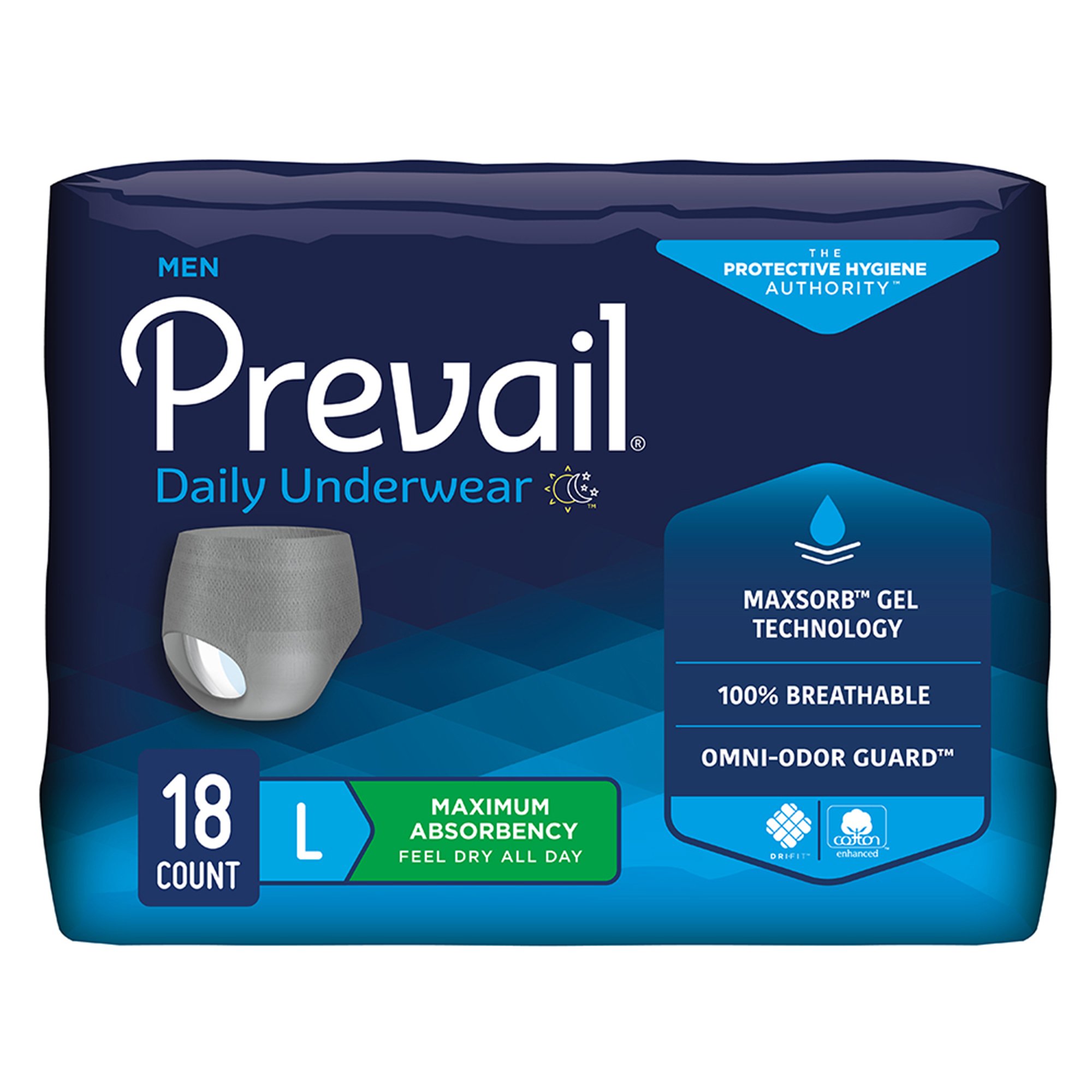 Prevail® Men's Daily Underwear Maximum Absorbent Underwear, Large / Extra Large