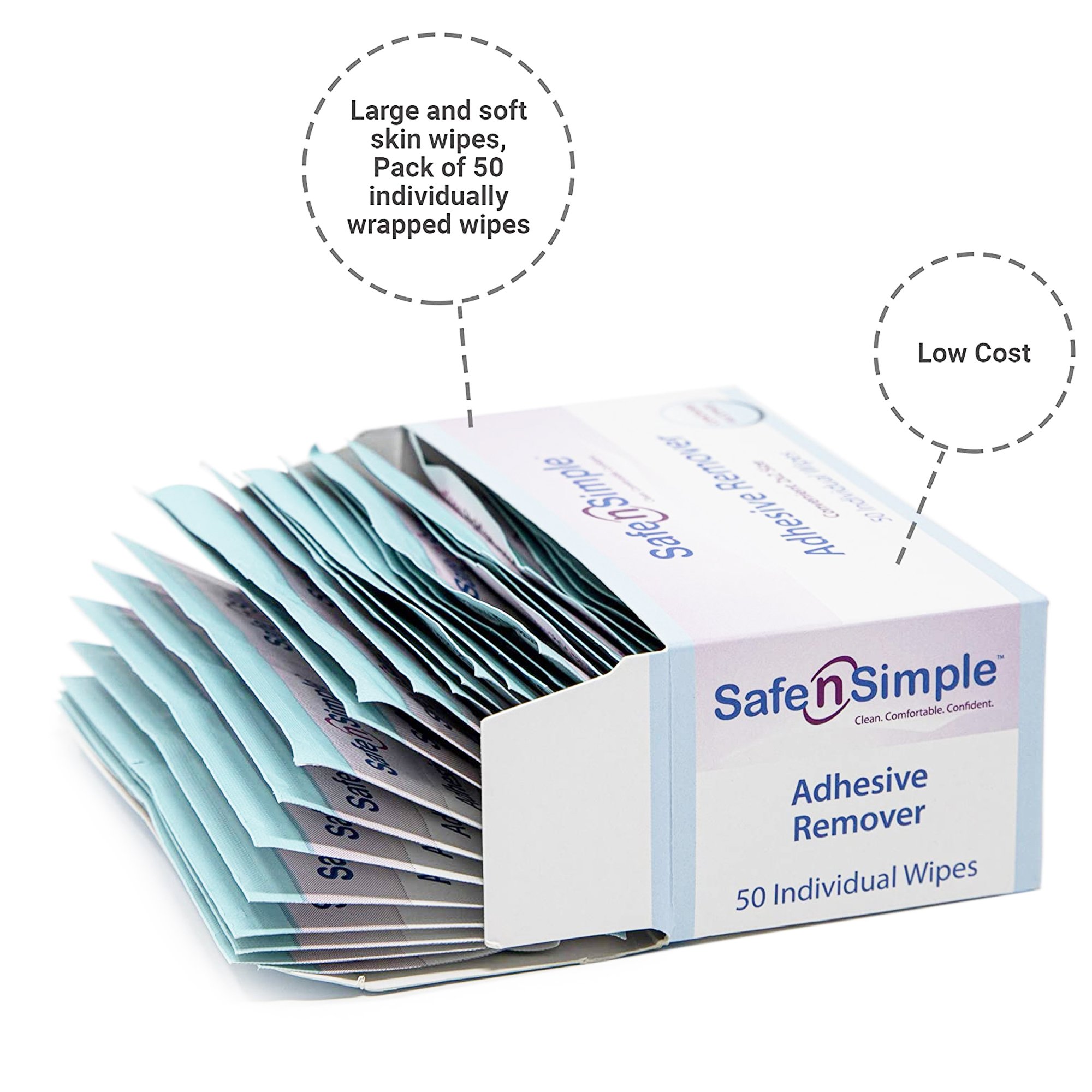 Safe N Simple Adhesive Remover, 2 x 2 Inch Wipe - Image 2