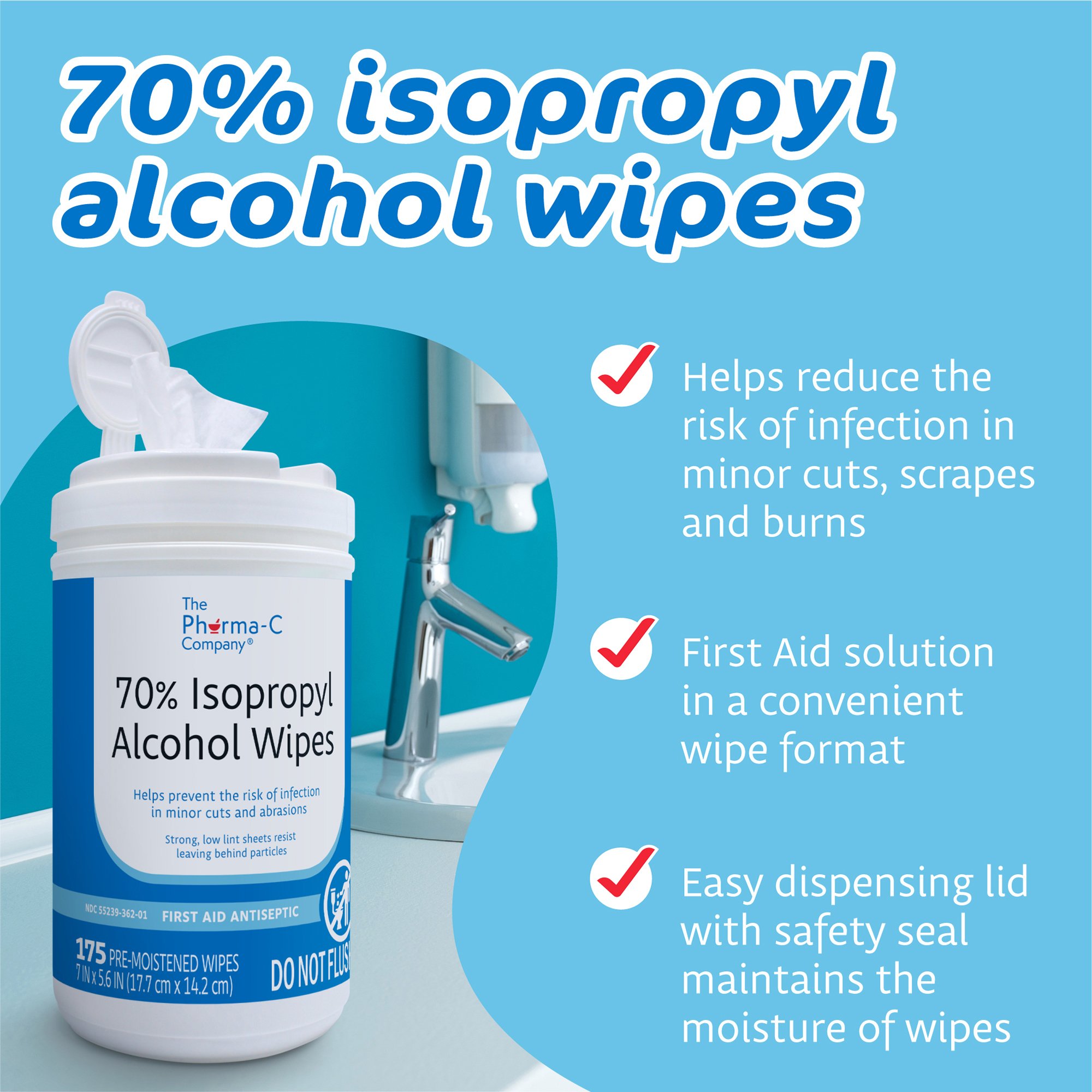 The Pharma-C Company® Isopropyl Alcohol Antiseptic Skin Wipe - Image 7
