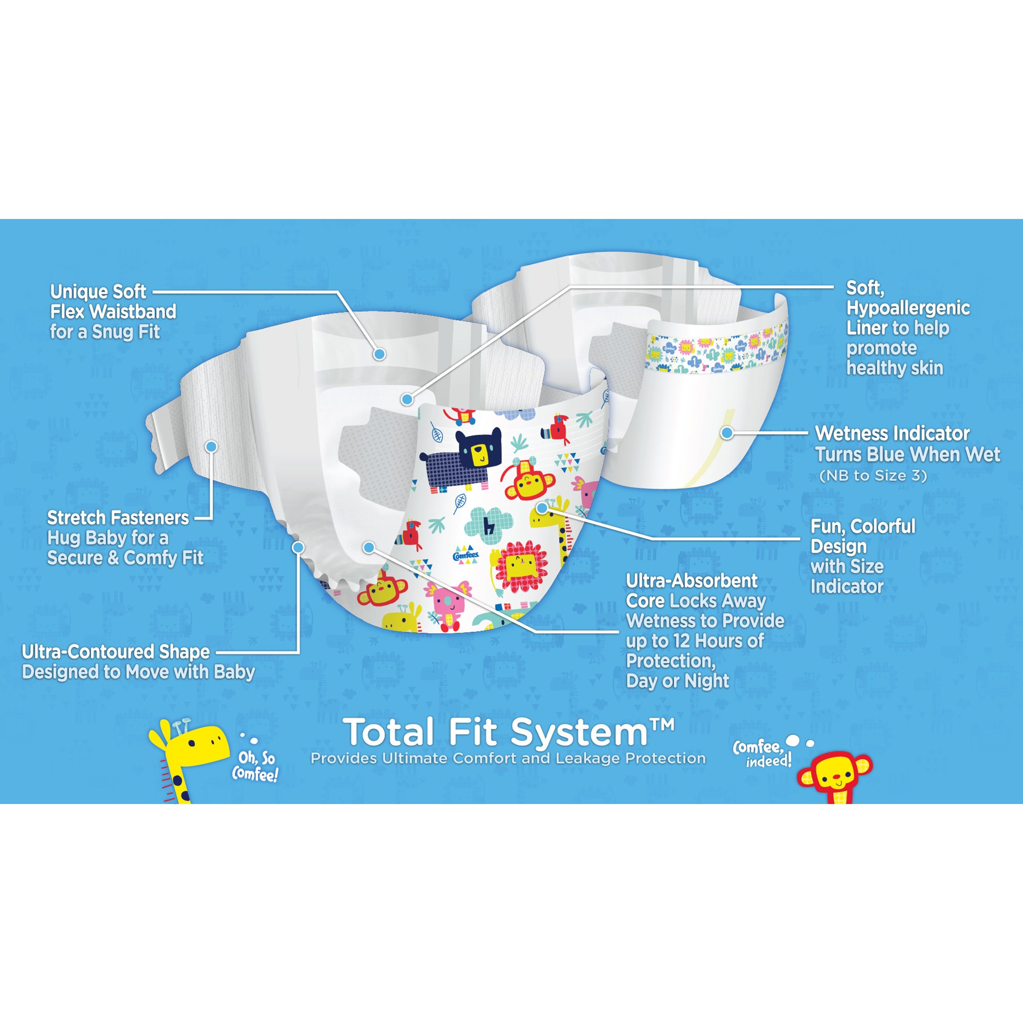 Attends Comfees Premium Baby Diapers, Tab Closure, Kid Design, Size 4 - Image 4