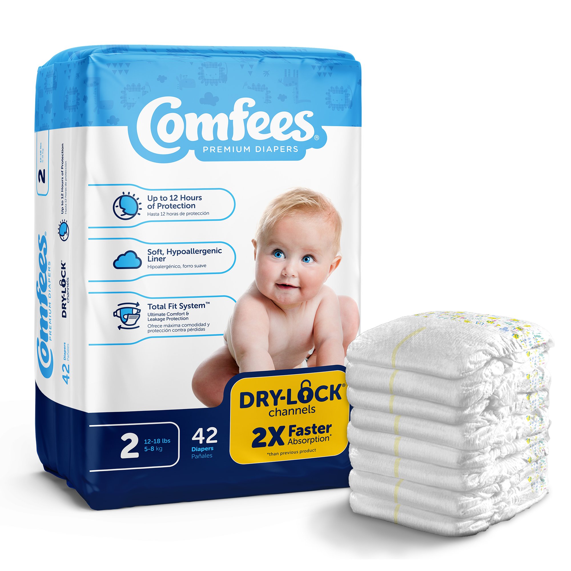 Attends Comfees Premium Baby Diapers, Unisex, Tab Closure, Size 2