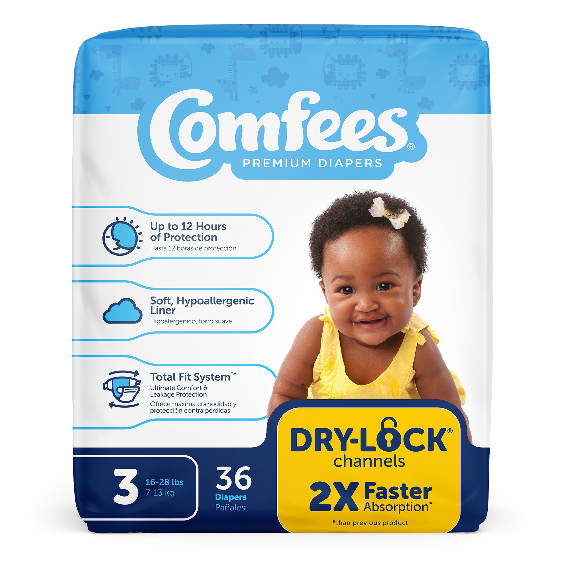 Attends Comfees Premium Diapers, Unisex, Baby, Tab Closure, Size 3 - Image 2