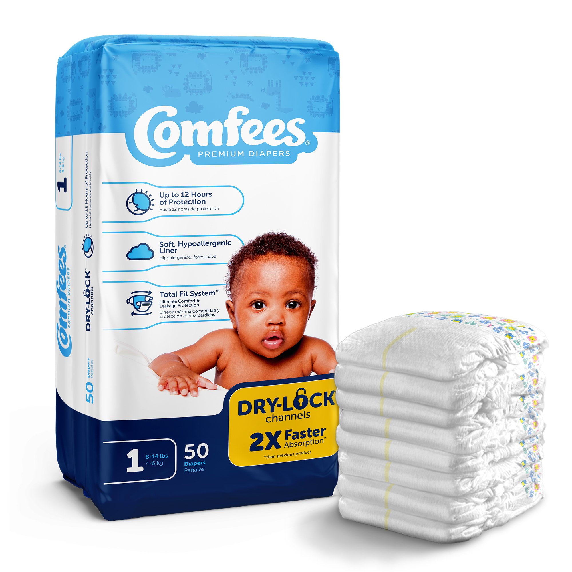 Attends Comfees Premium Diapers, Unisex, Tab Closure, Size 1