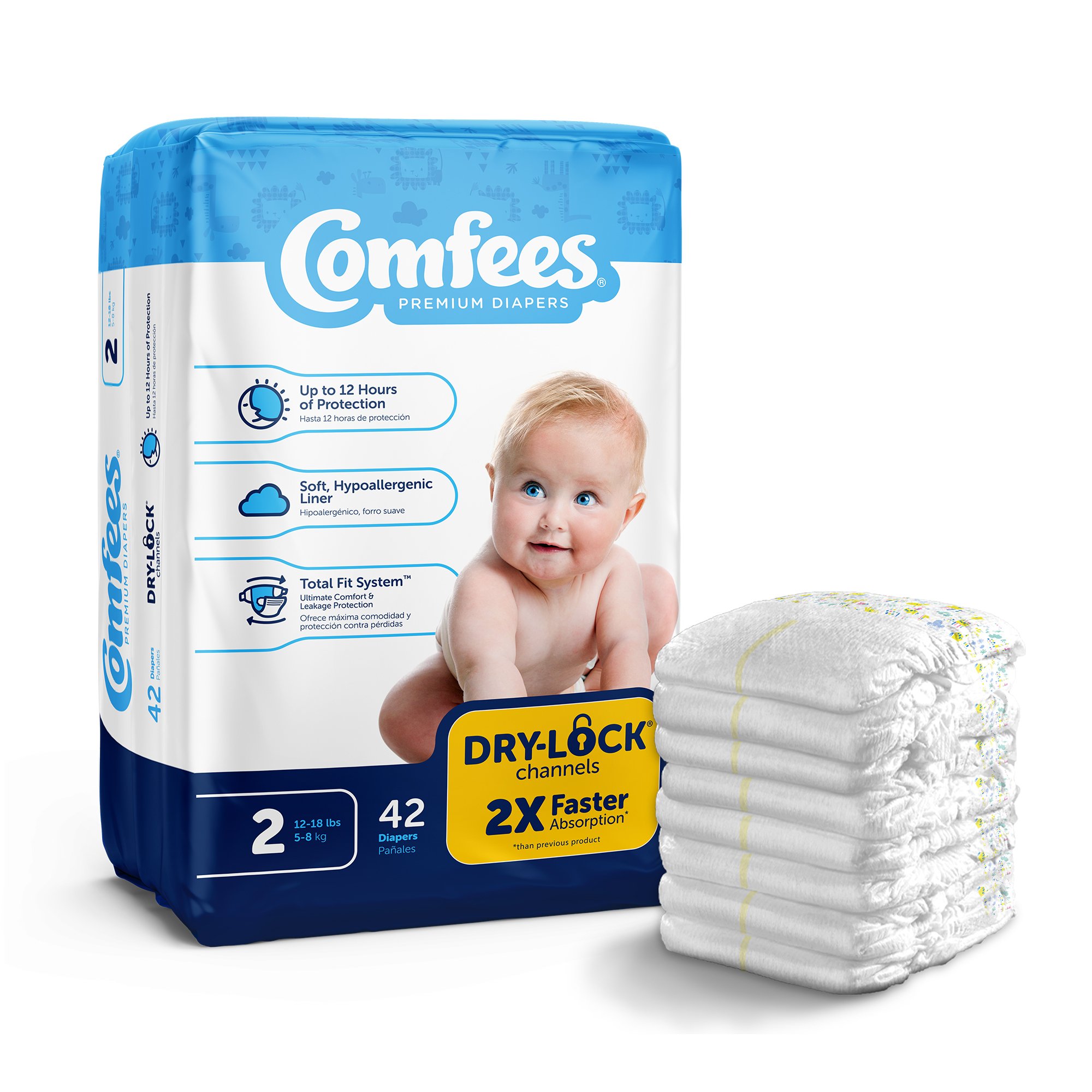 Comfees Premium Diapers, Unisex, Baby, Tab Closure, Size 2