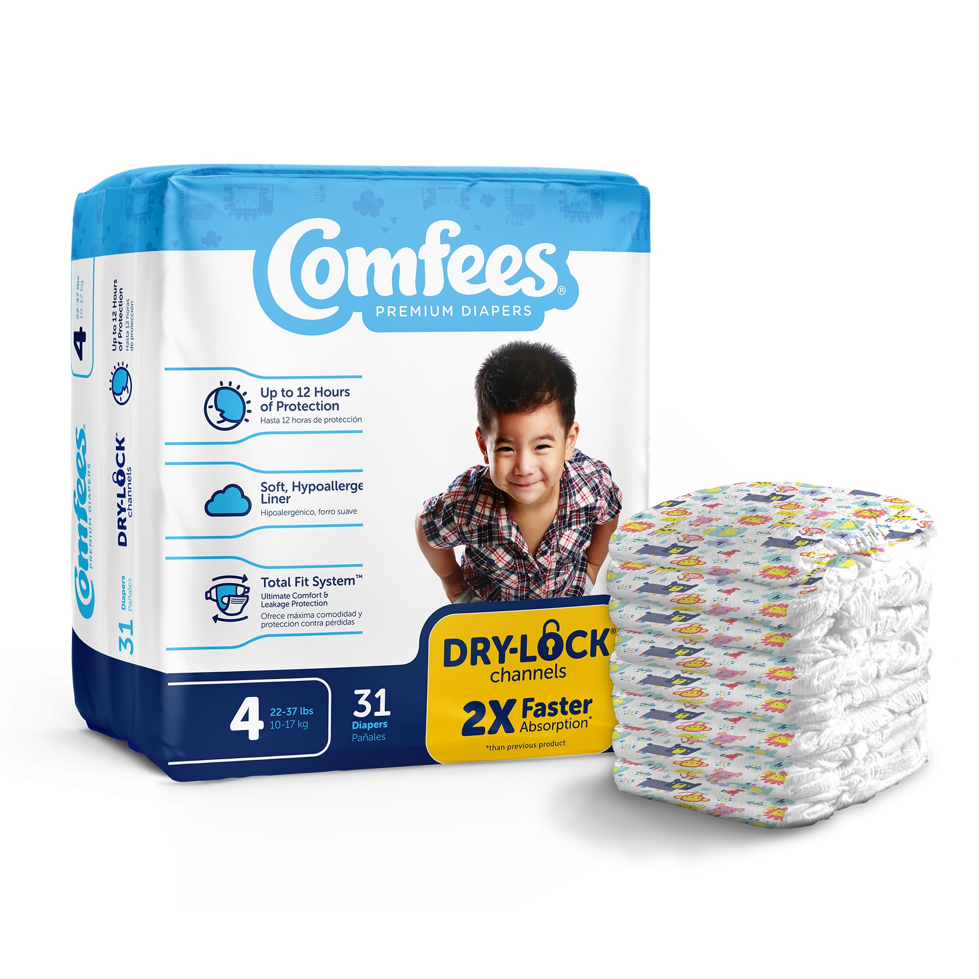 Comfees® Premium Diapers, Unisex, Baby, Tab Closure, Size 4