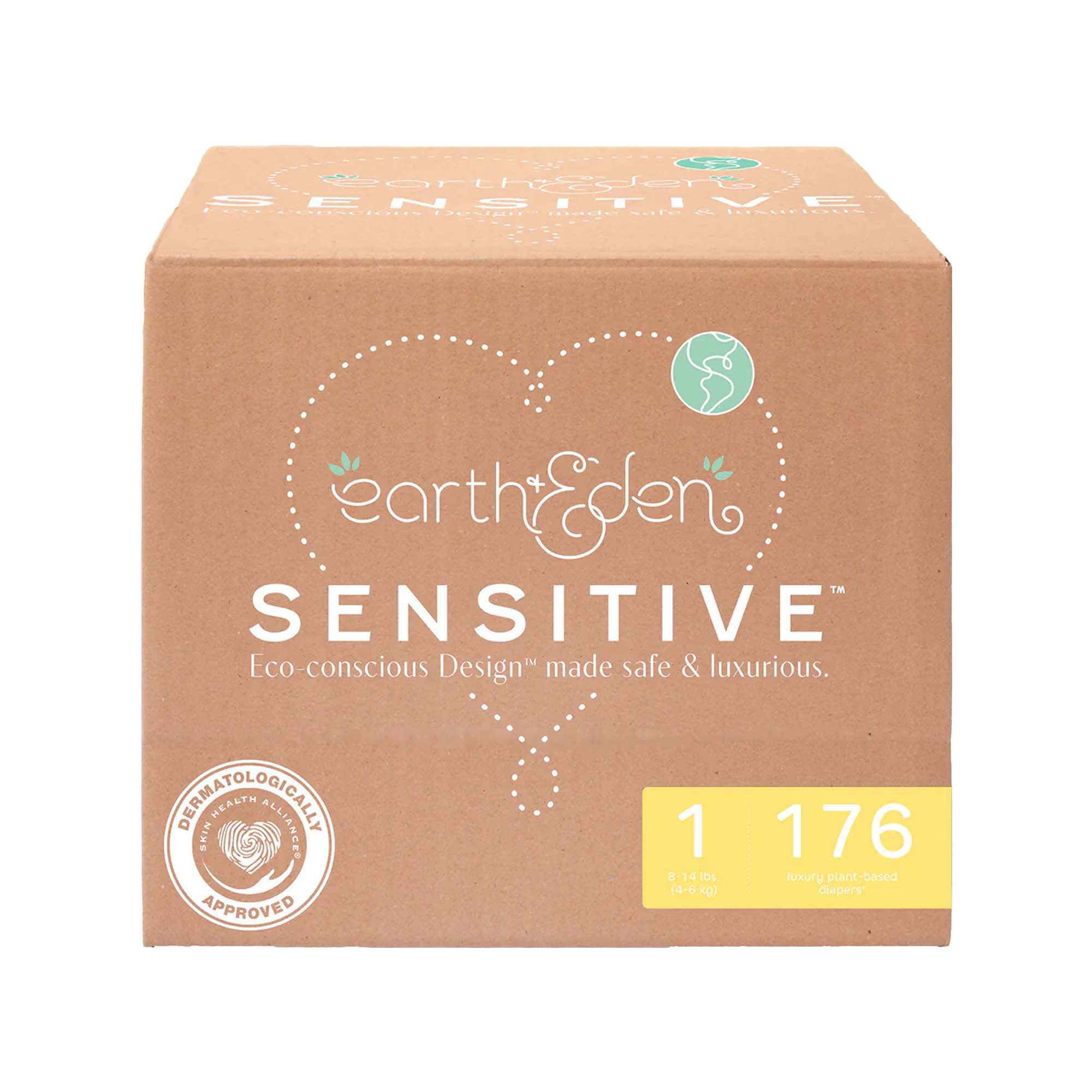 Earth & Eden Sensitive™ Baby Diapers, Size 1 for Babies Weighing 8 - 14 lbs.
