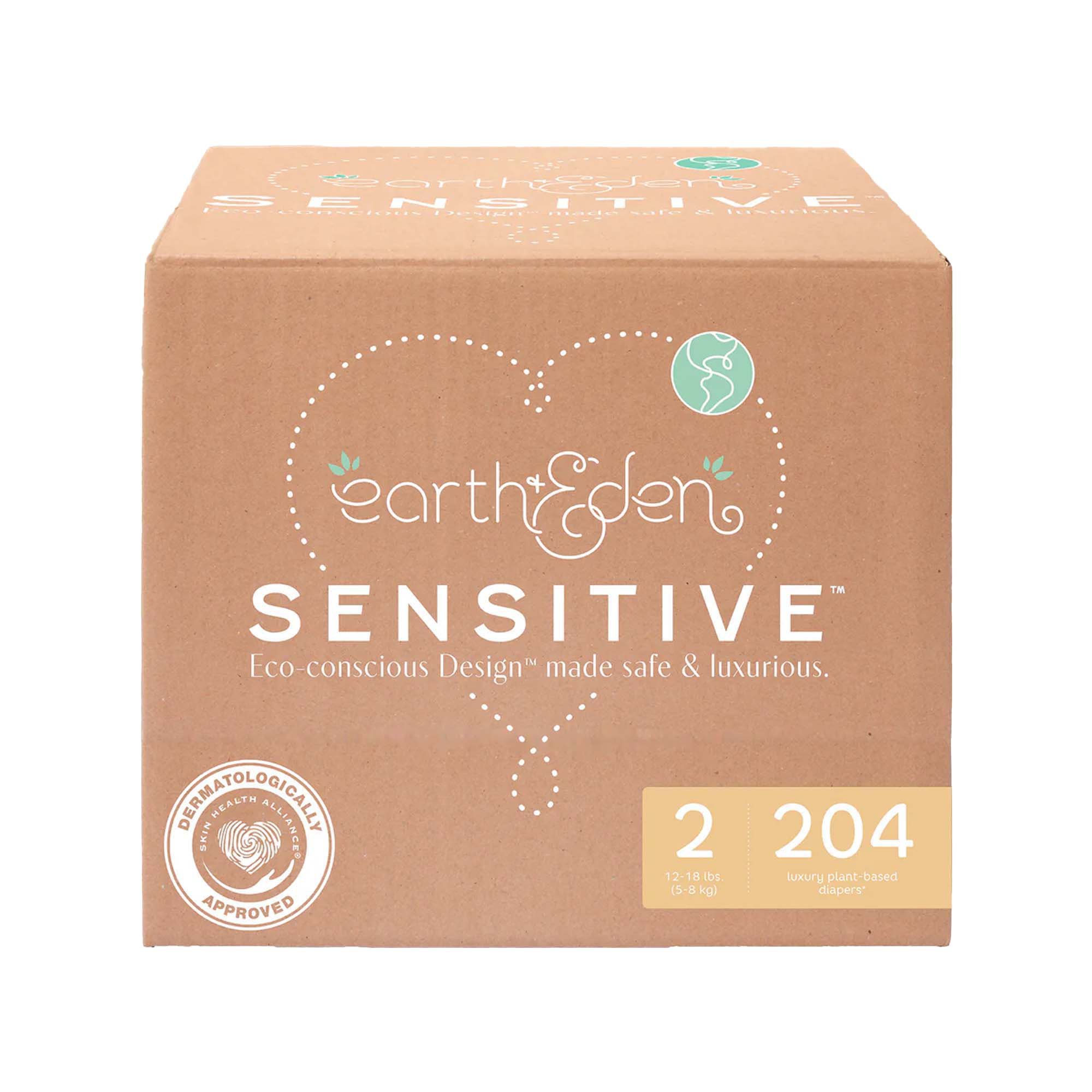 Earth & Eden Sensitive™ Baby Diapers, Size 2 for Babies Weighing 12 - 18 lbs.