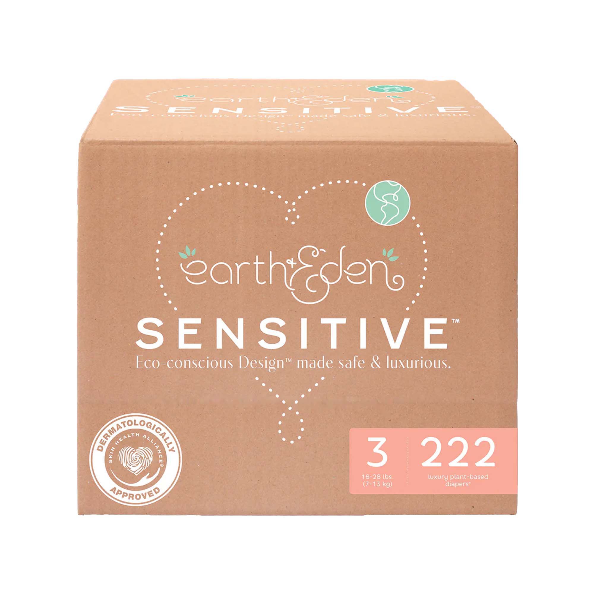 Earth & Eden Sensitive™ Baby Diapers, Size 3 for Babies Weighing 16 - 28 lbs.