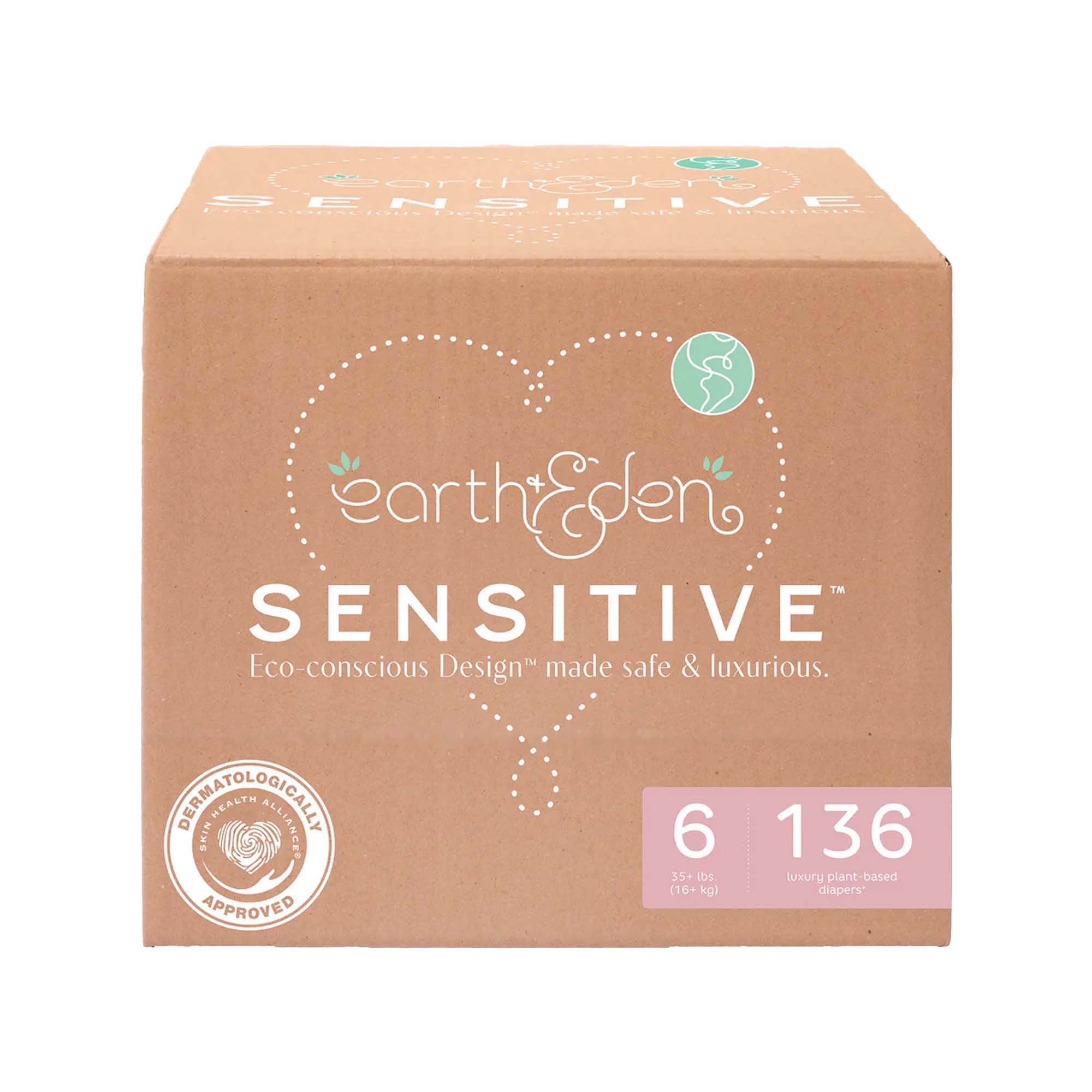 Earth & Eden Sensitive™ Baby Diapers, Size 6 for Babies Weighing 35 lbs. or More